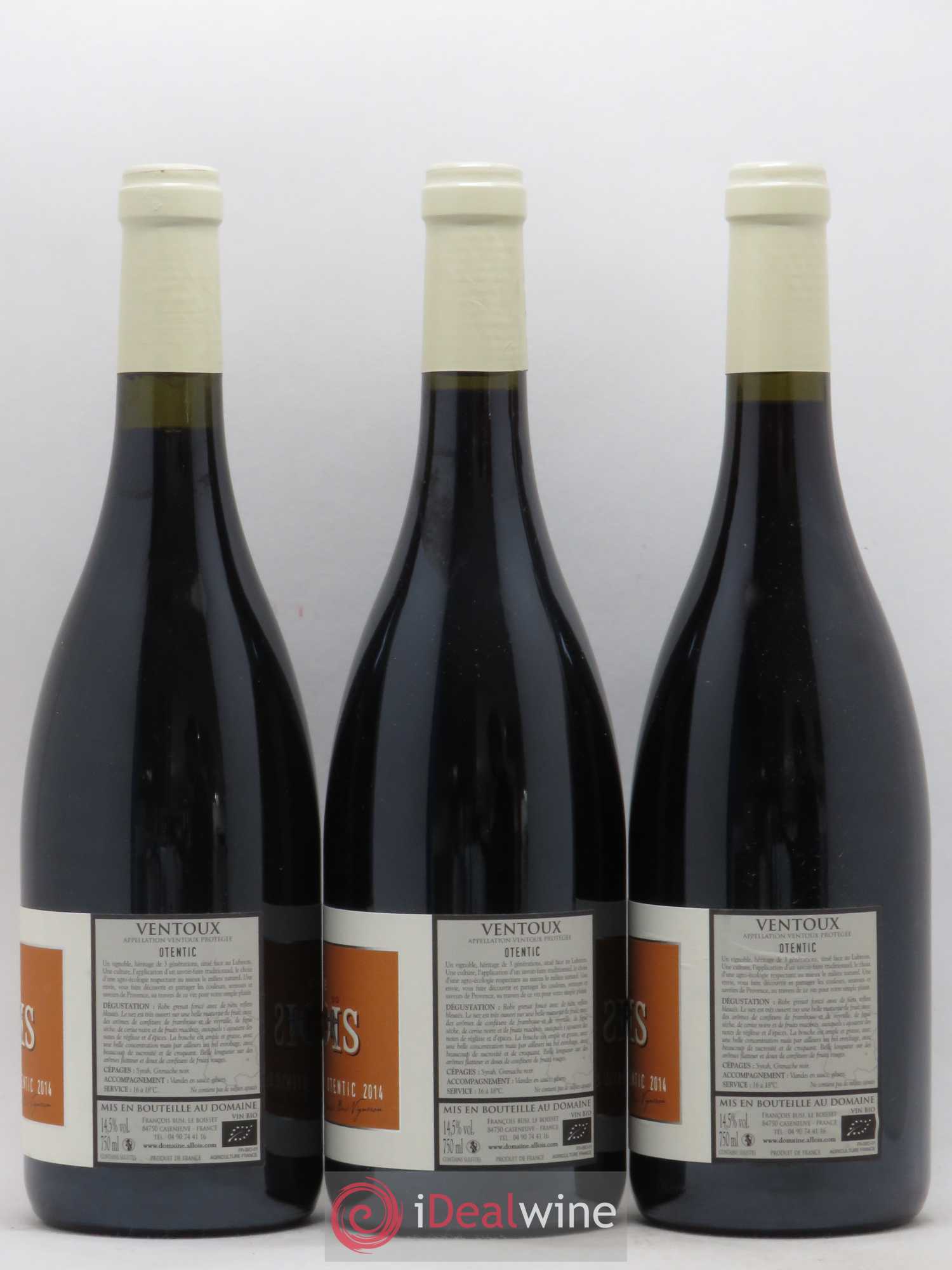 Ventoux Otentic Domaine Allois (sans prix de réserve) 2014 - Posten von 3 Flaschen - 1