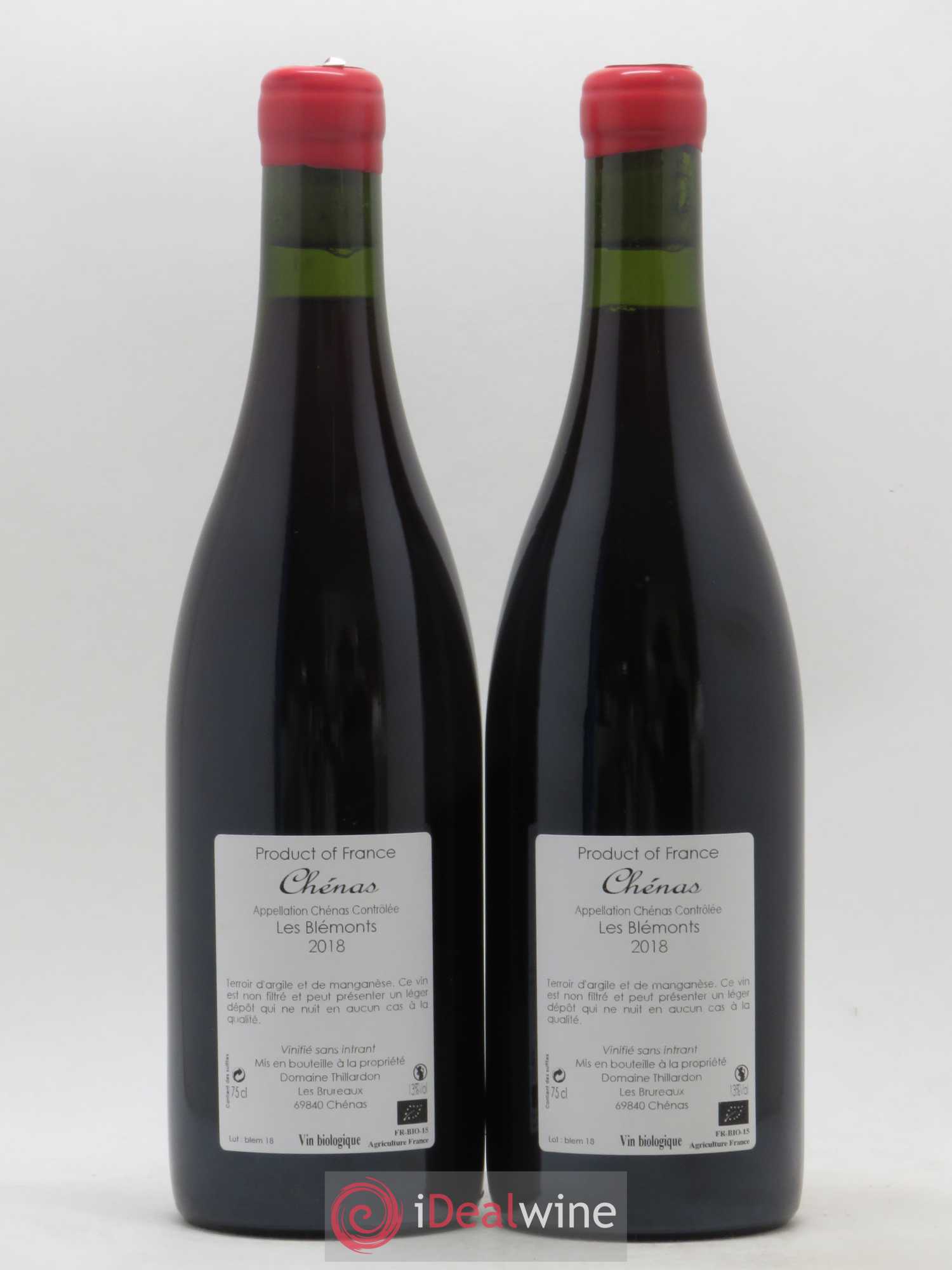 Chénas Les Blémonts Domaine Thillardon (sans prix de réserve) 2018 - Lot de 2 bouteilles - 1