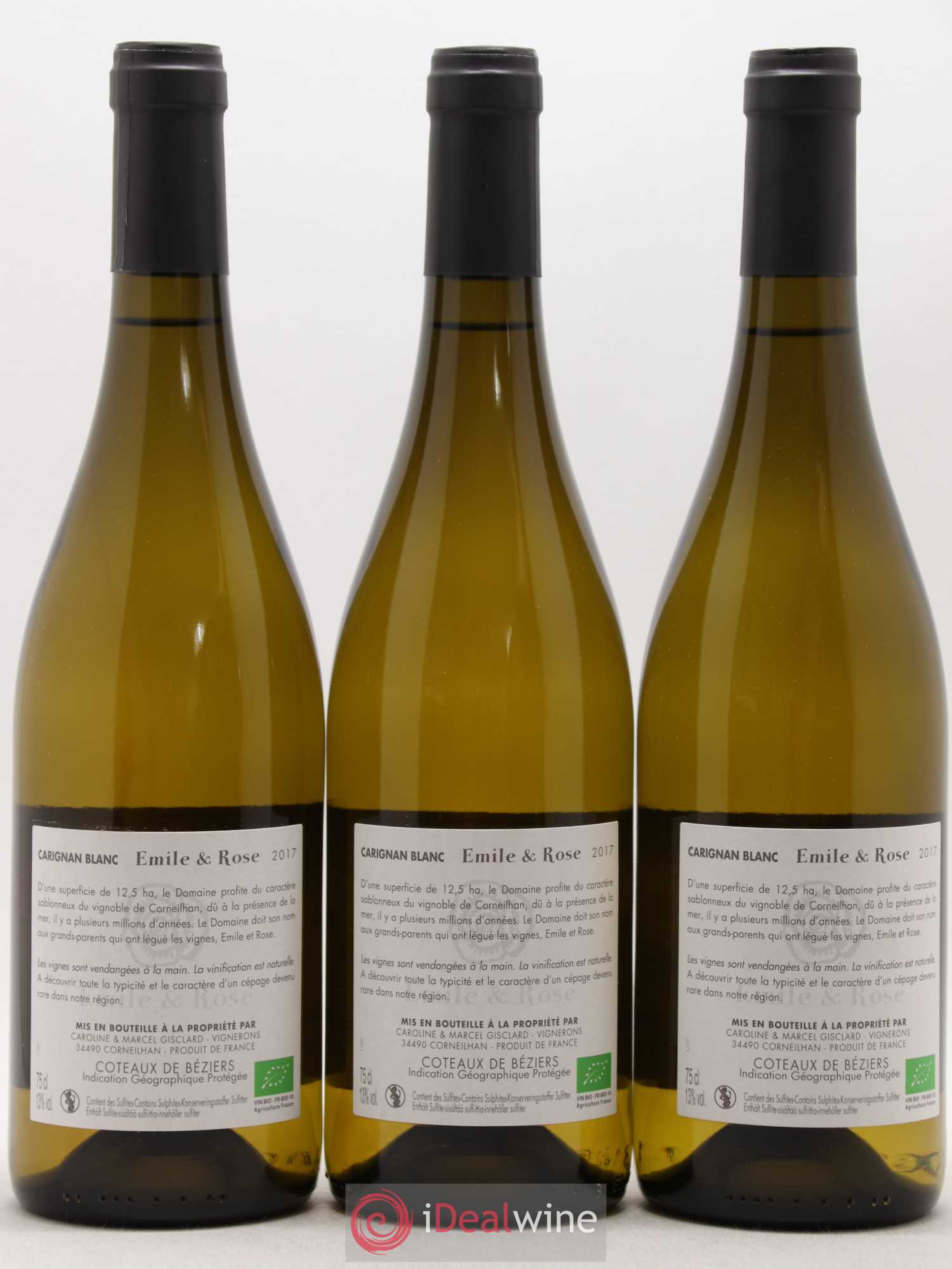 Languedoc IGP Coteaux de Béziers Carignan blanc Domaine d'Emile et Rose (sans prix de réserve) 2017 - Lot de 3 bouteilles - 1