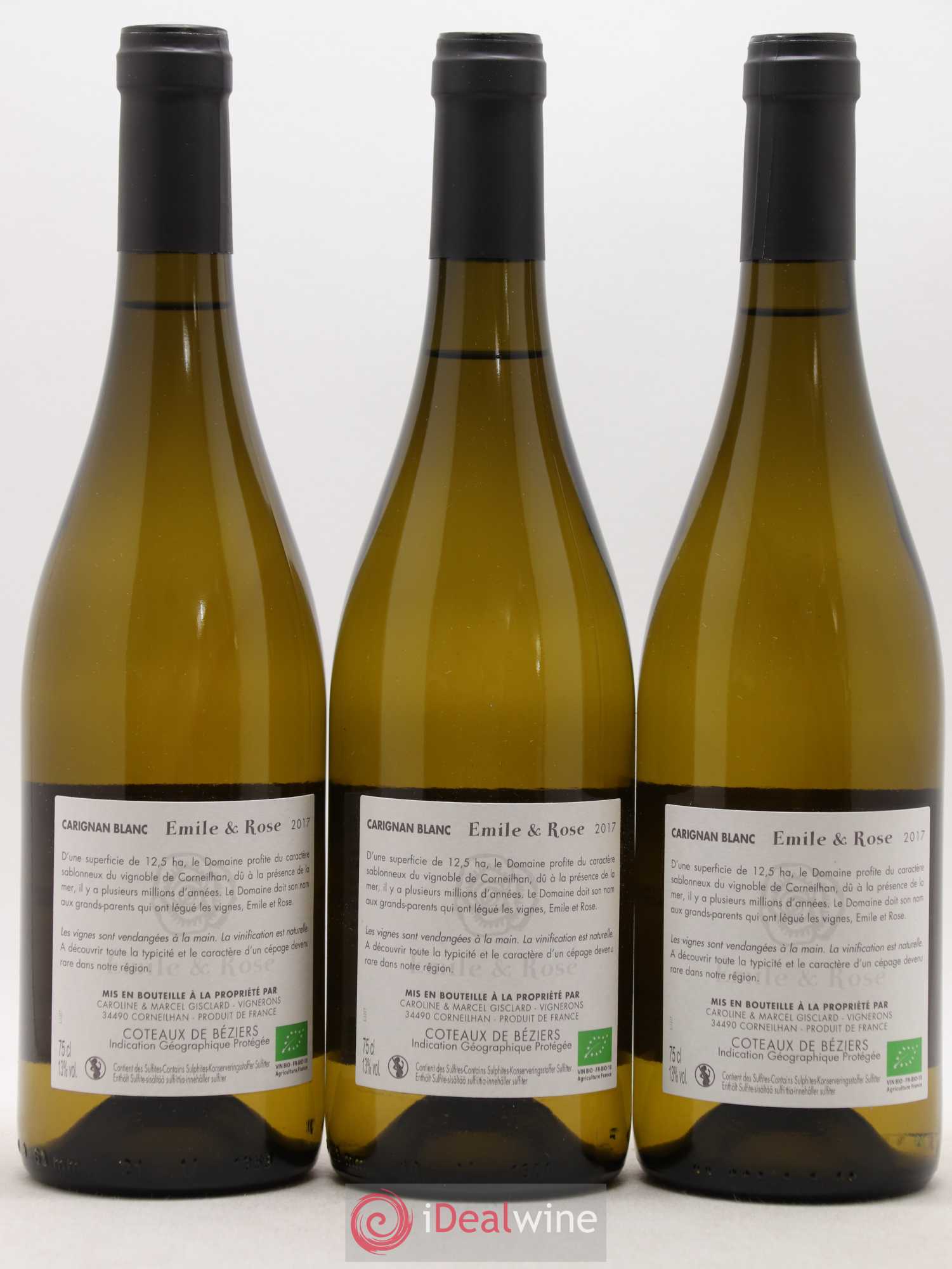 Languedoc IGP Coteaux de Béziers Carignan blanc Domaine d'Emile et Rose (sans prix de réserve) 2017 - Posten von 3 Flaschen - 1