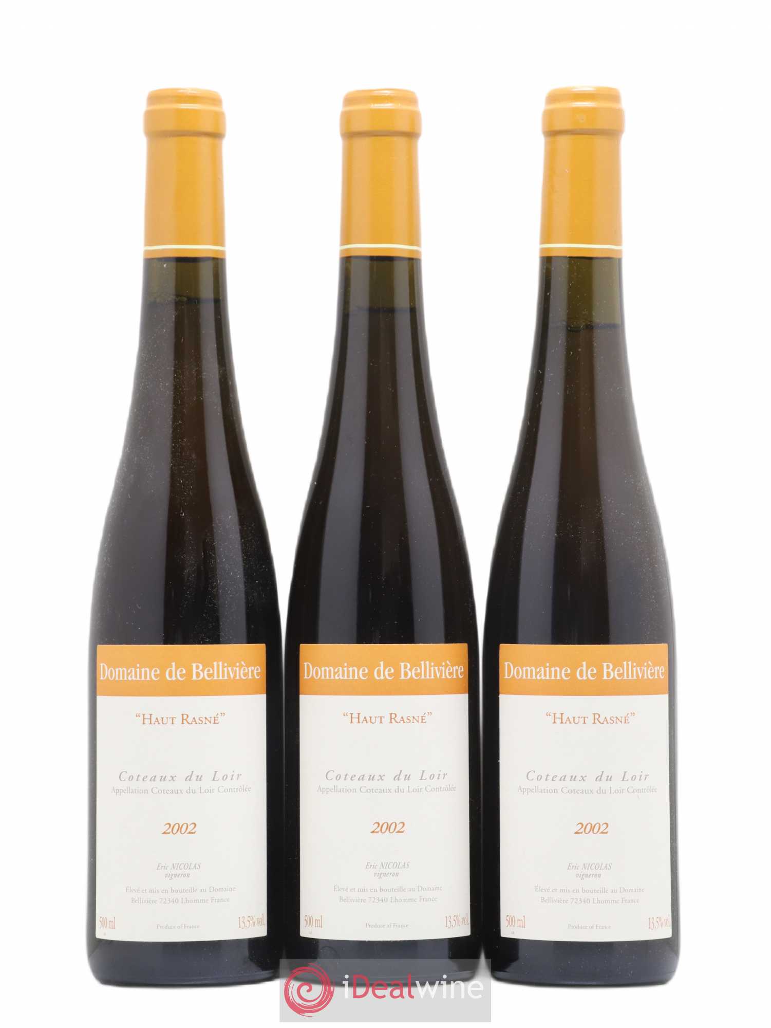 Coteaux du Loir Haut Rasné Bellivière 50Cl 2002 - Lot de 3 bouteilles - 0