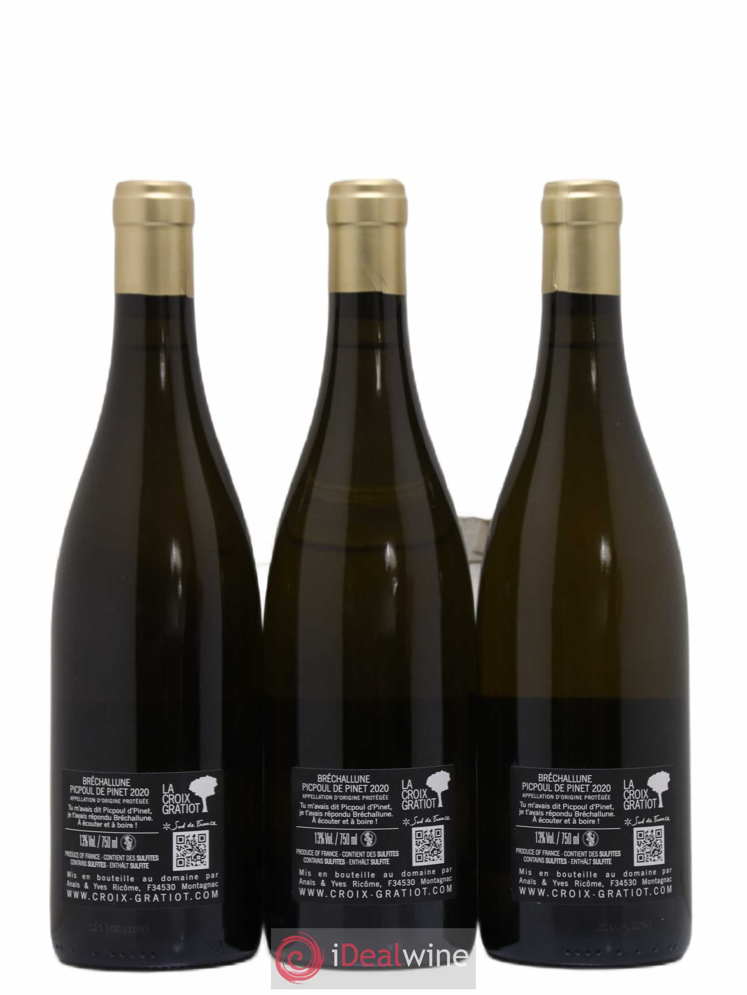 Languedoc Picpoul de Pinet Bréchallune Domaine de la Croix Gratiot (sans prix de réserve) 2020 - Posten von 3 Flaschen - 1