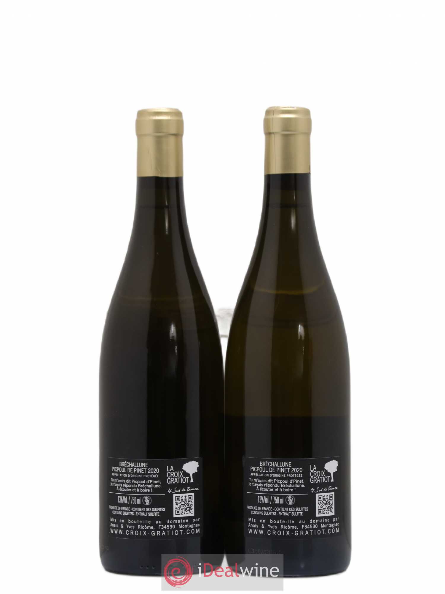 Languedoc Picpoul de Pinet Bréchallune Domaine de la Croix Gratiot (sans prix de réserve) 2020 - Lot de 2 bouteilles - 1