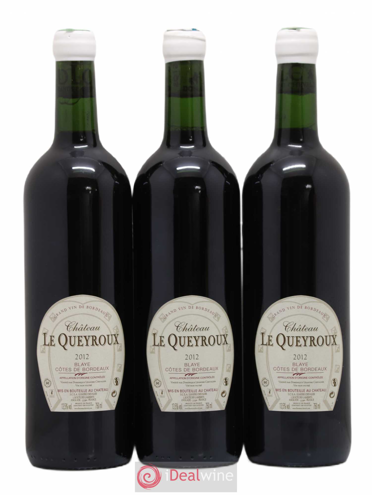 Premières-Côtes-de-Blaye (Blaye-Côtes-de-Bordeaux) Château Le Queyroux (sans prix de réserve) 2012 - Lotto di 3 bottiglie - 1