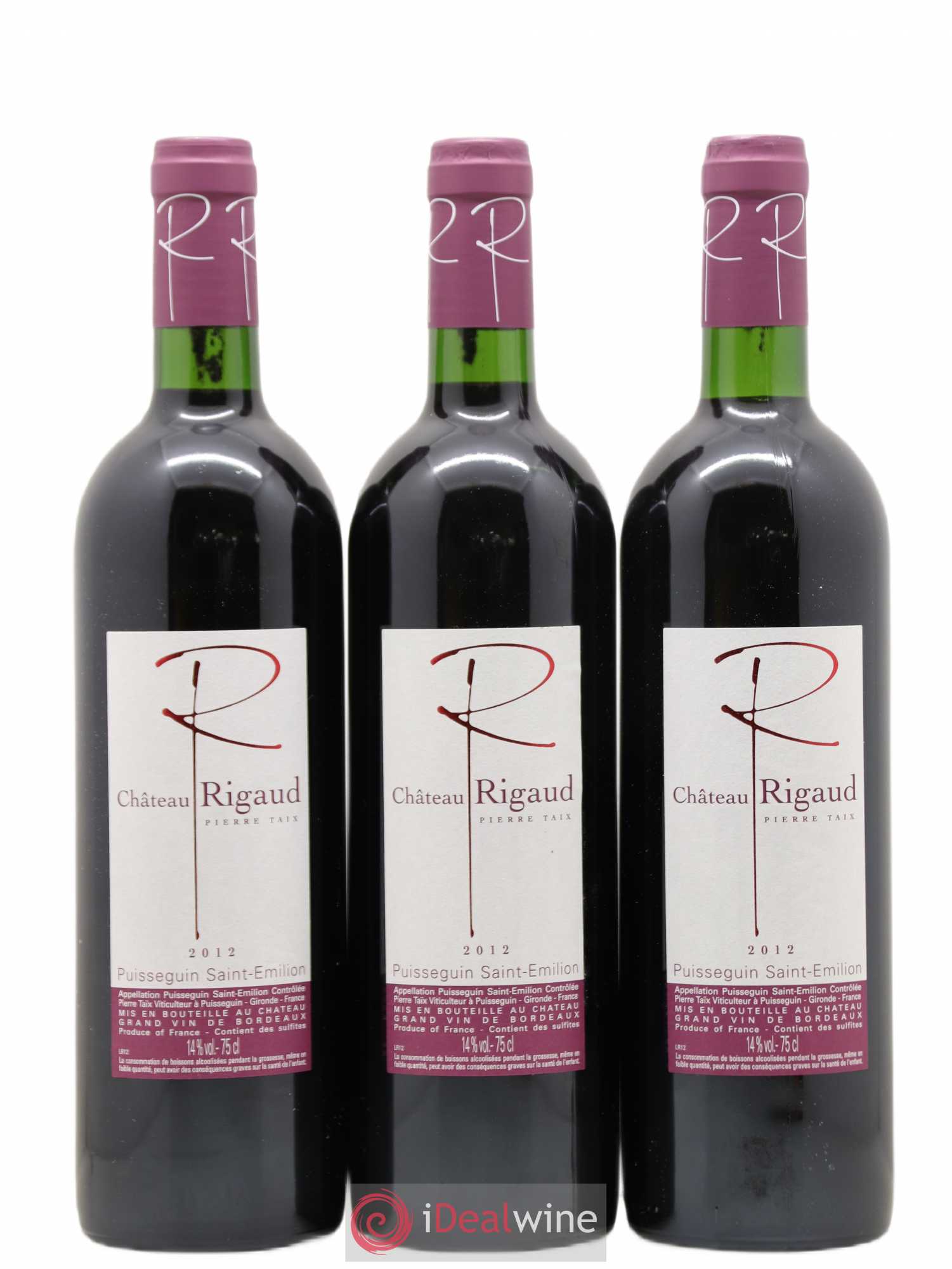 Puisseguin Saint-Émilion Château Rigaud (sans prix de réserve) 2012 - Lot de 3 bouteilles - 0