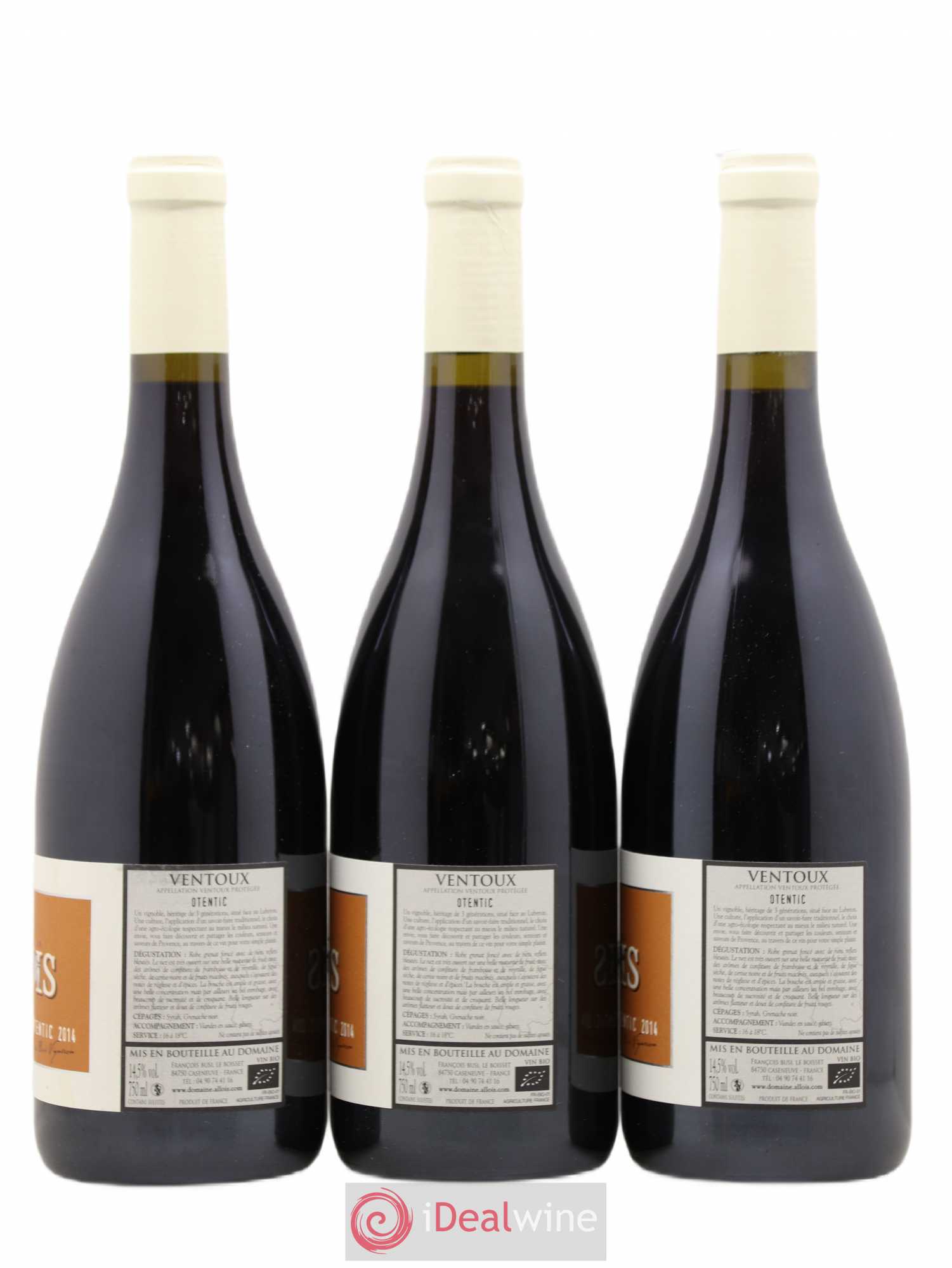 Ventoux Otentic Domaine Allois (sans prix de réserve) 2014 - Posten von 3 Flaschen - 1