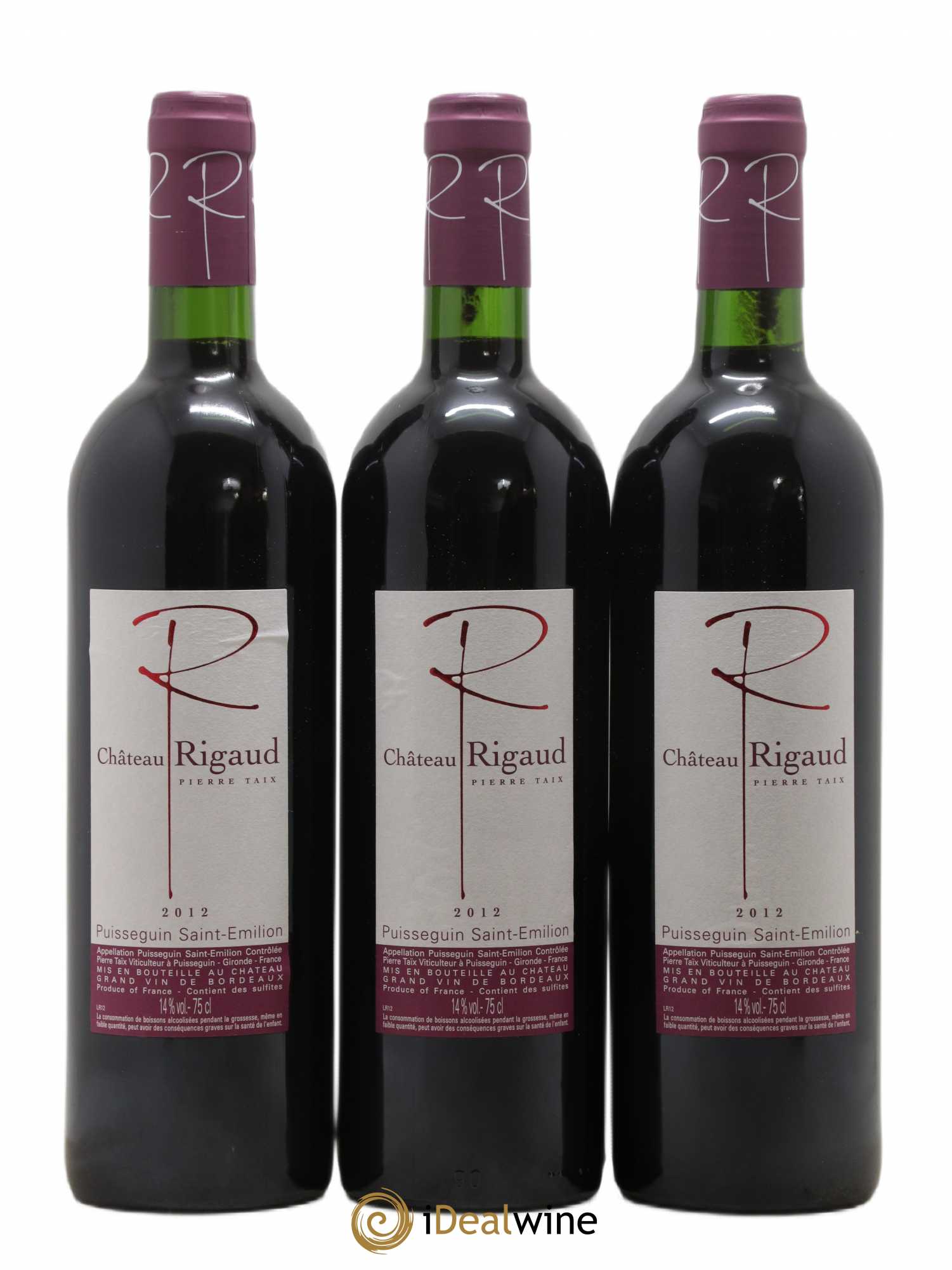 Puisseguin Saint-Émilion Château Rigaud (sans prix de réserve) 2012 - Lot de 3 bouteilles - 0