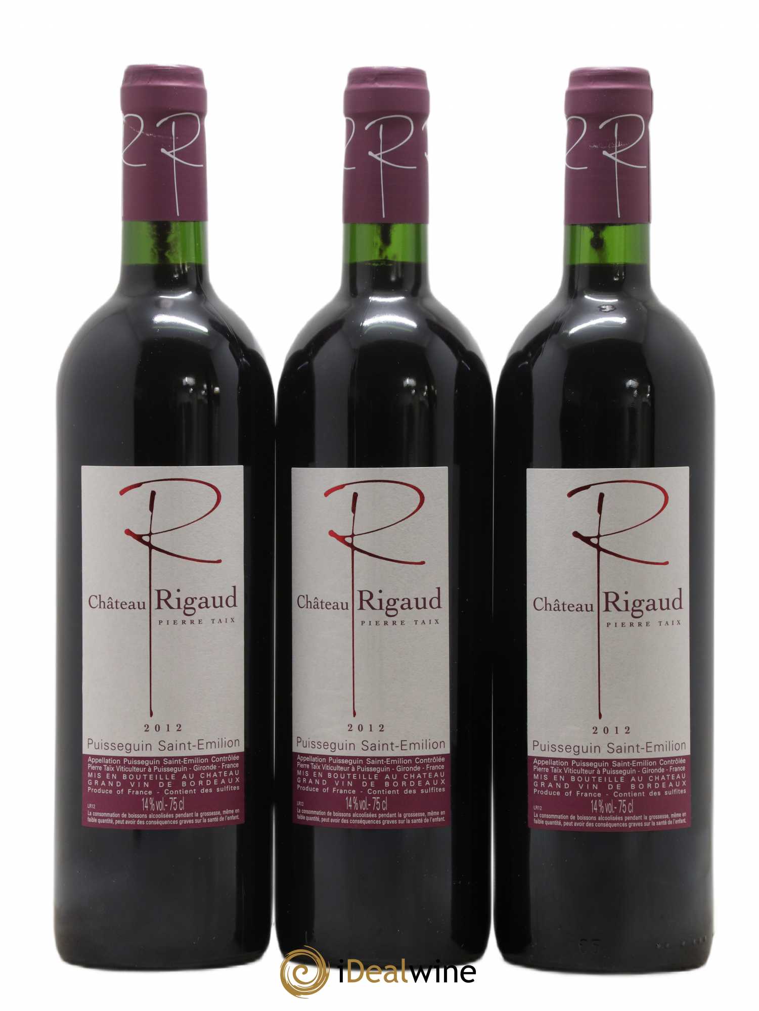 Puisseguin Saint-Émilion Château Rigaud (sans prix de réserve) 2012 - Lot de 3 bouteilles - 0