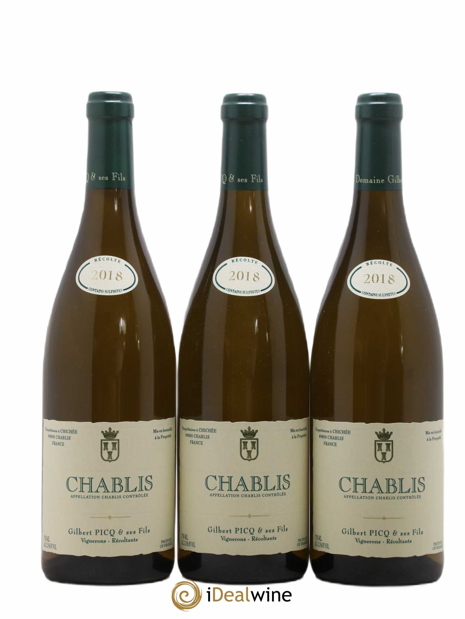 Chablis Gilbert Picq et Fils (sans prix de réserve) 2018 - Lot de 3 bouteilles - 0
