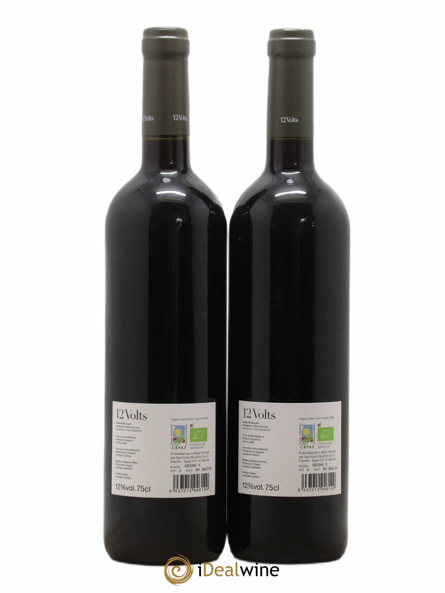 Vino de la Tierra de Mallorca 12 Volts 4 Kilos Vinícola  (sans prix de réserve) 2019 - Lot de 2 bouteilles - 1