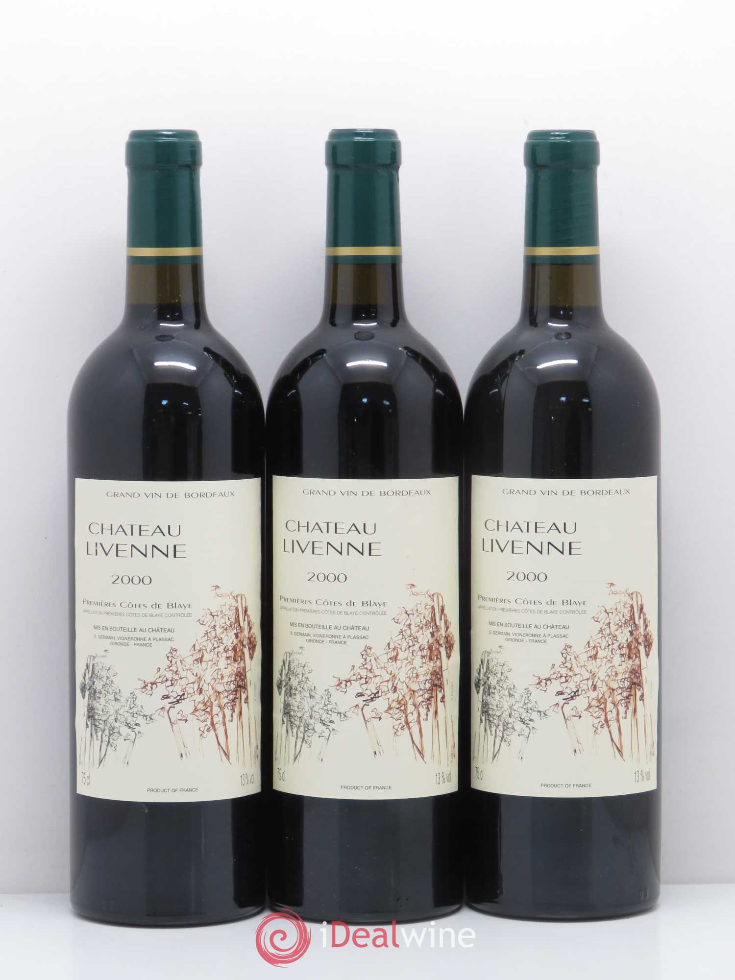 Premières-Côtes-de-Blaye (Blaye-Côtes-de-Bordeaux) Château Livenne (sans prix de réserve) 2000 - Lotto di 3 bottiglie - 0