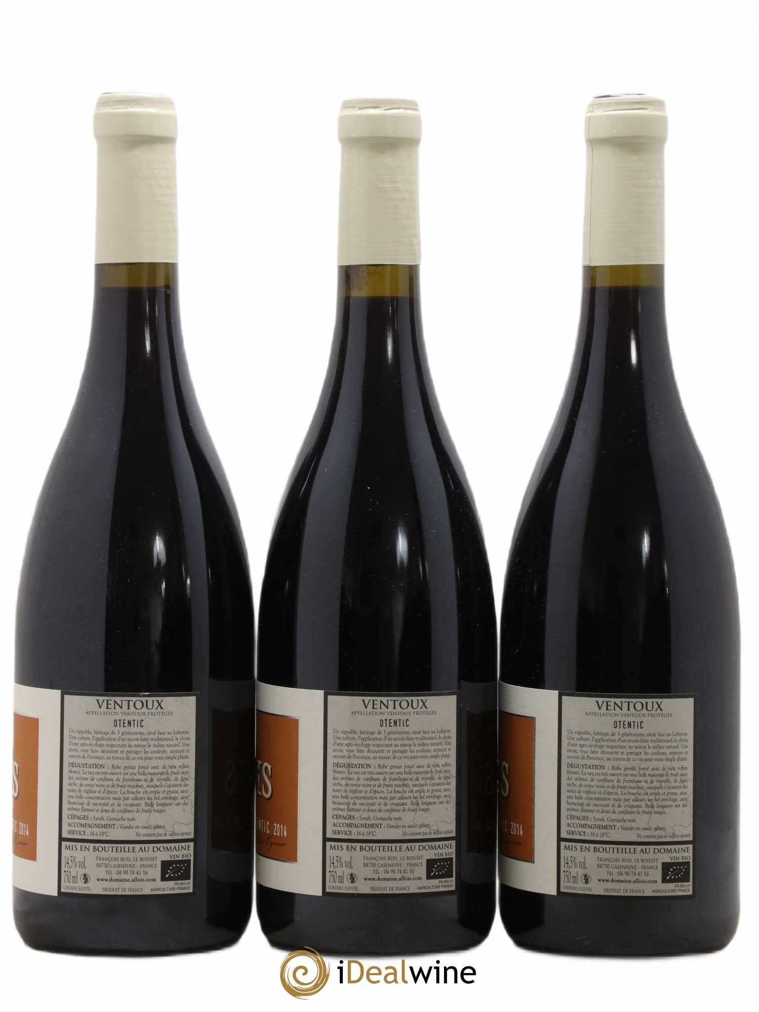 Ventoux Otentic Domaine Alloïs (sans prix de réserve) 2014 - Lot de 3 bouteilles - 1