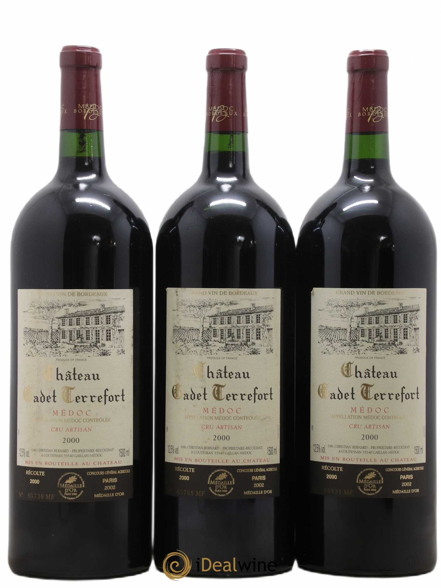 Médoc Château Gadet Terrefort 2000 - Lot de 3 magnums - 0