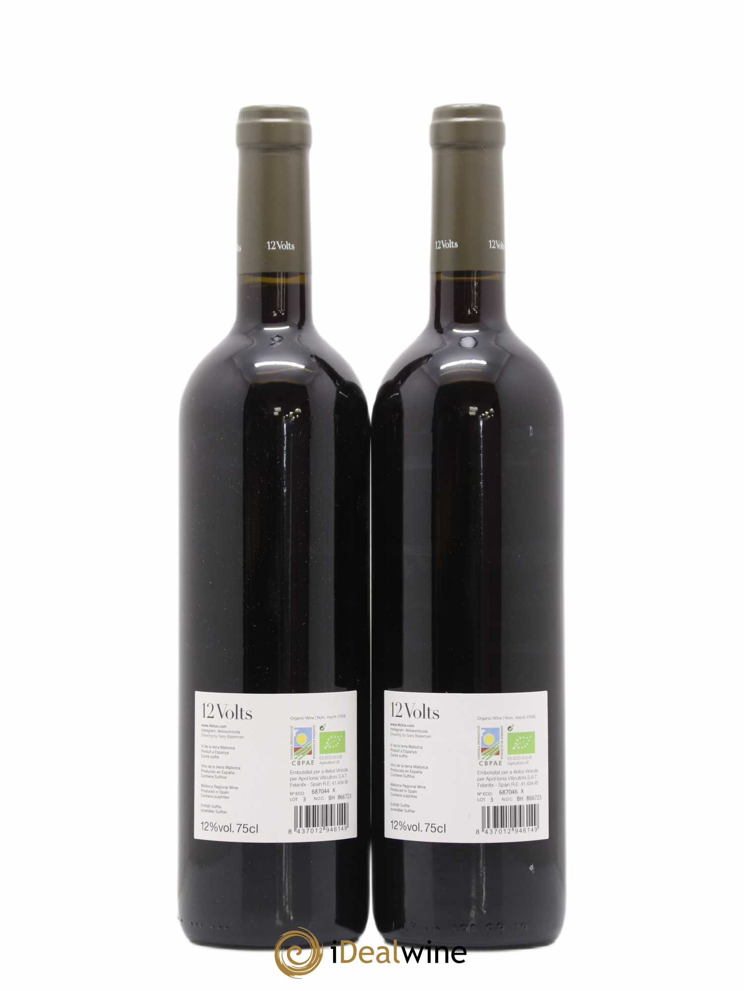 Vino de la Tierra de Mallorca 12 Volts 4 Kilos Vinícola (sans prix de réserve) 2019 - Lot de 2 bouteilles - 1