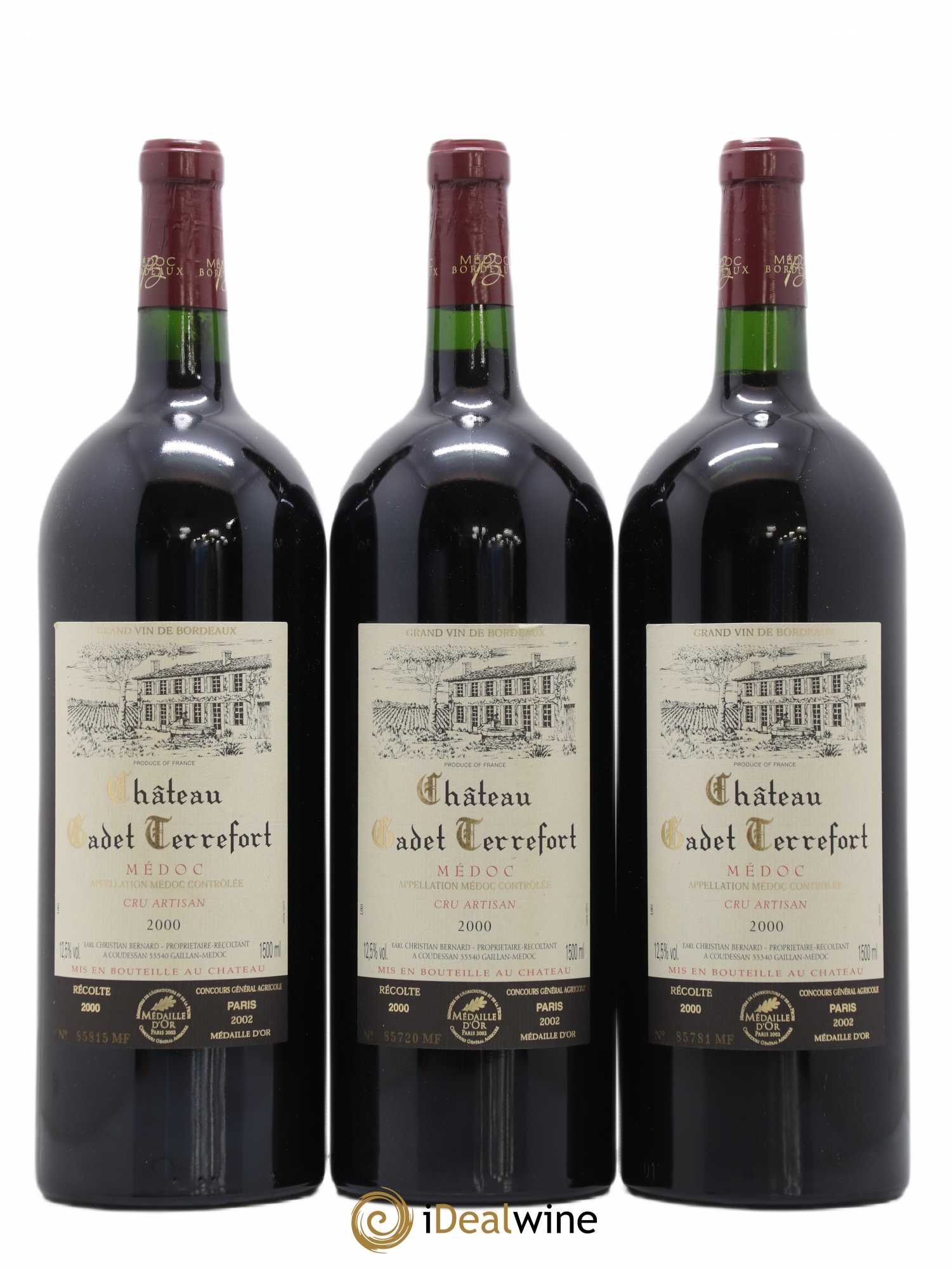 Bordeaux Medoc Château Gadet Terrefort (sans prix de réserve) 2000 - Posten von 3 Magnum - 0