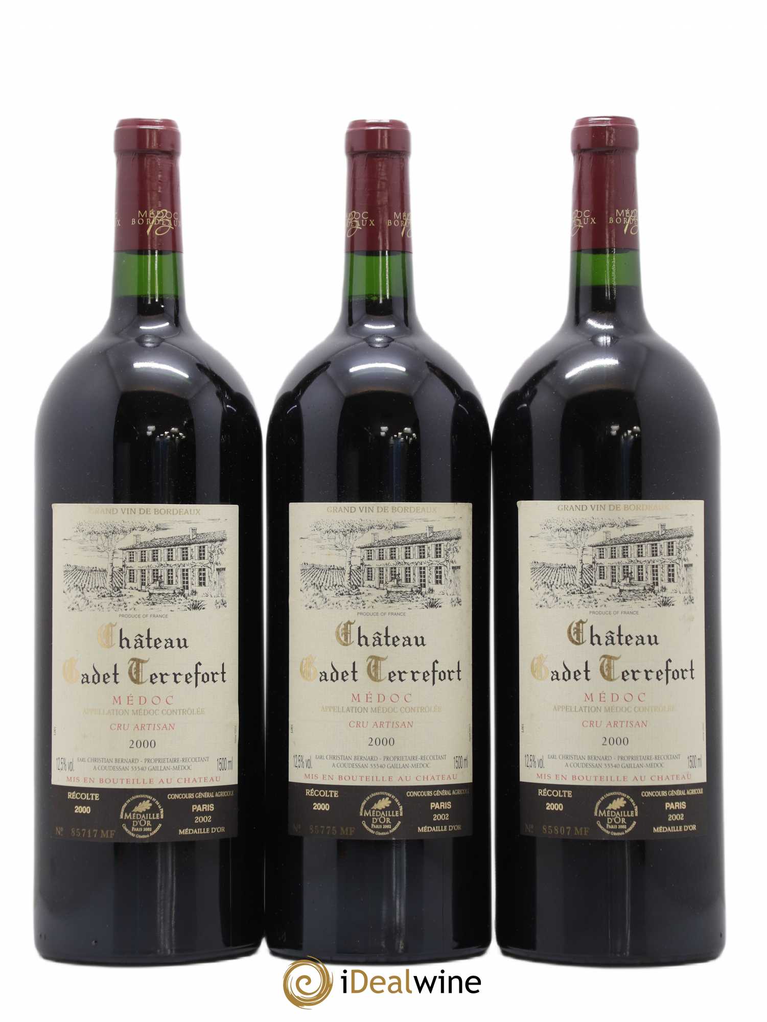 Bordeaux Medoc Château Gadet Terrefort (sans prix de réserve) 2000 - Posten von 3 Magnum - 0
