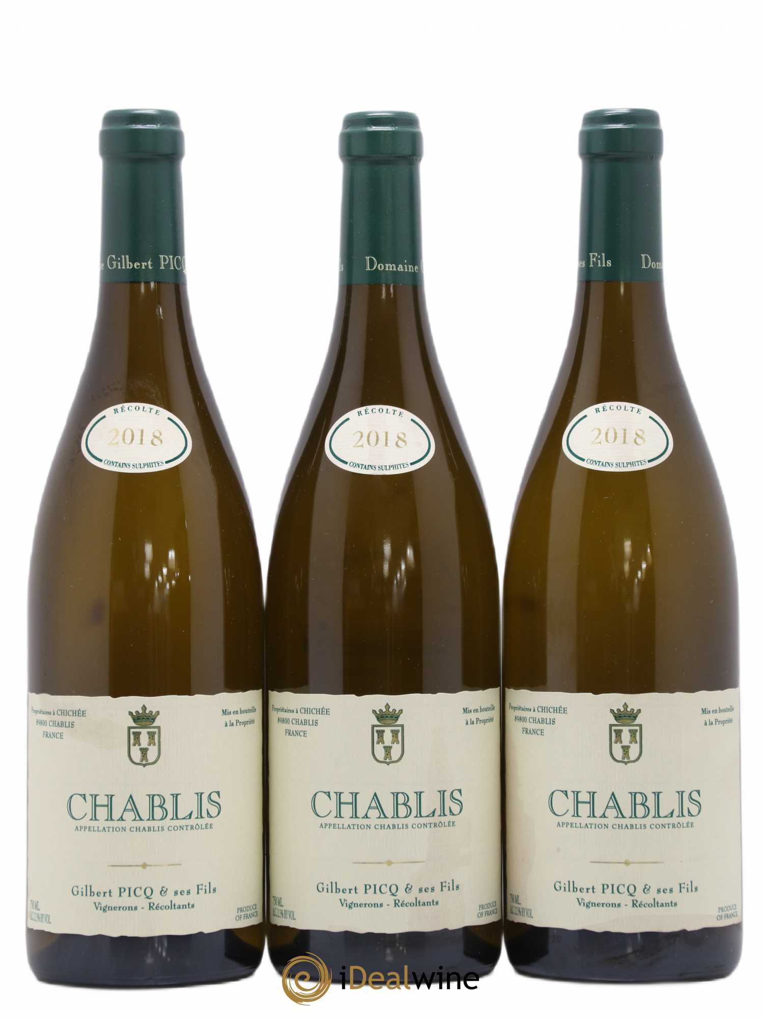 Chablis Gilbert Picq et Fils (sans prix de réserve) 2018 - Lot de 3 bouteilles - 0