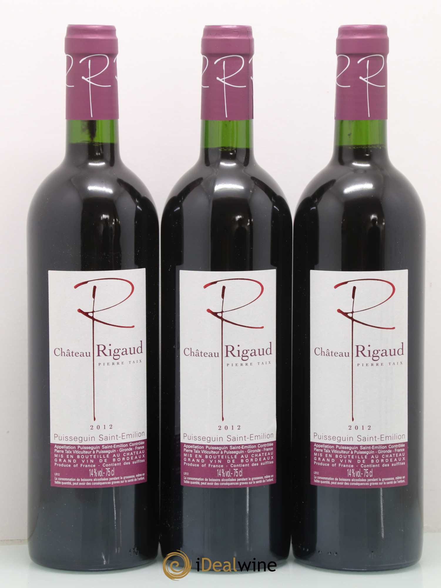 Puisseguin Saint-Émilion Château Rigaud (sans prix de réserve) 2012 - Lot de 3 bouteilles - 0
