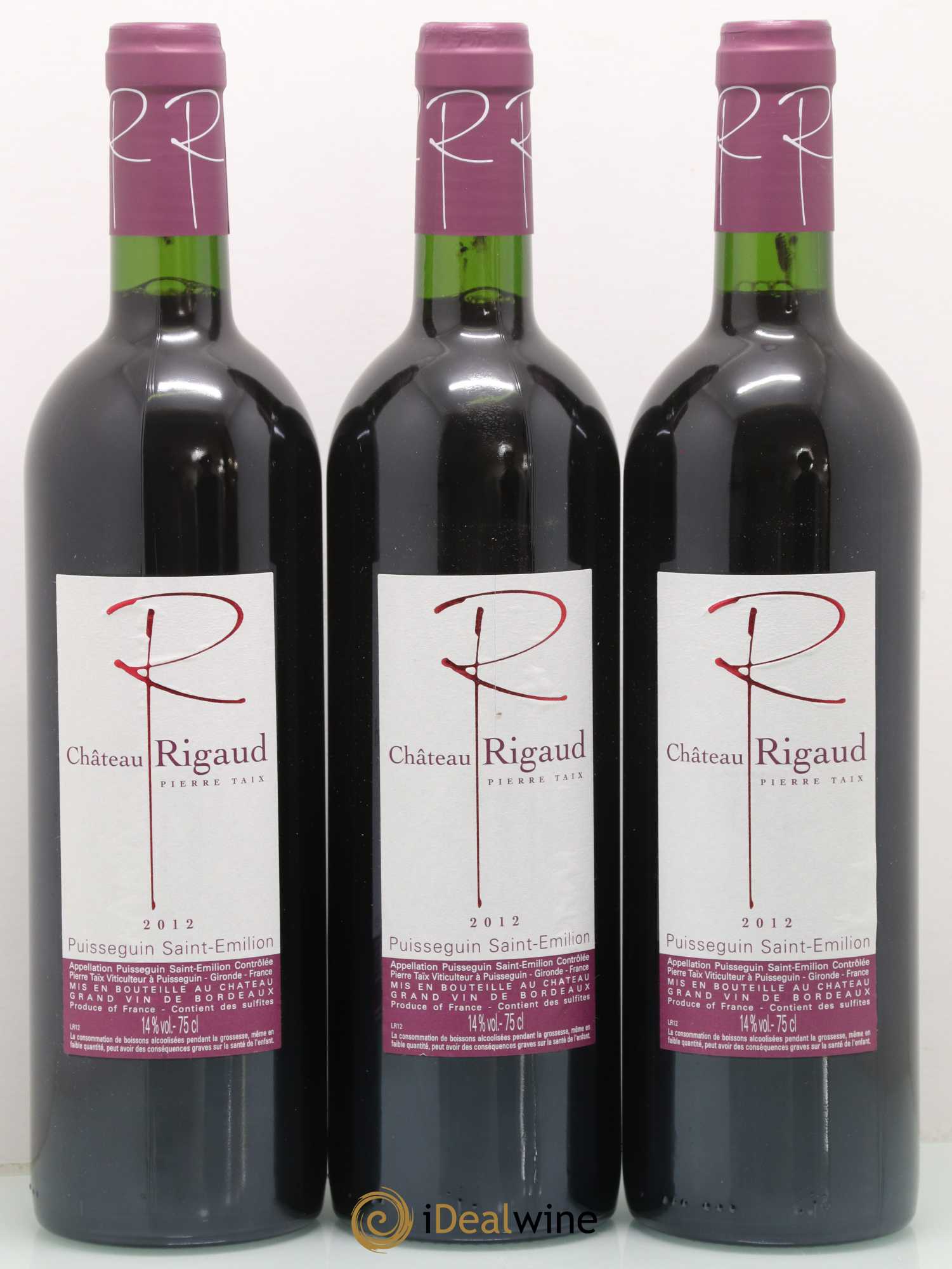 Puisseguin Saint-Émilion Château Rigaud (sans prix de réserve) 2012 - Lot de 3 bouteilles - 0