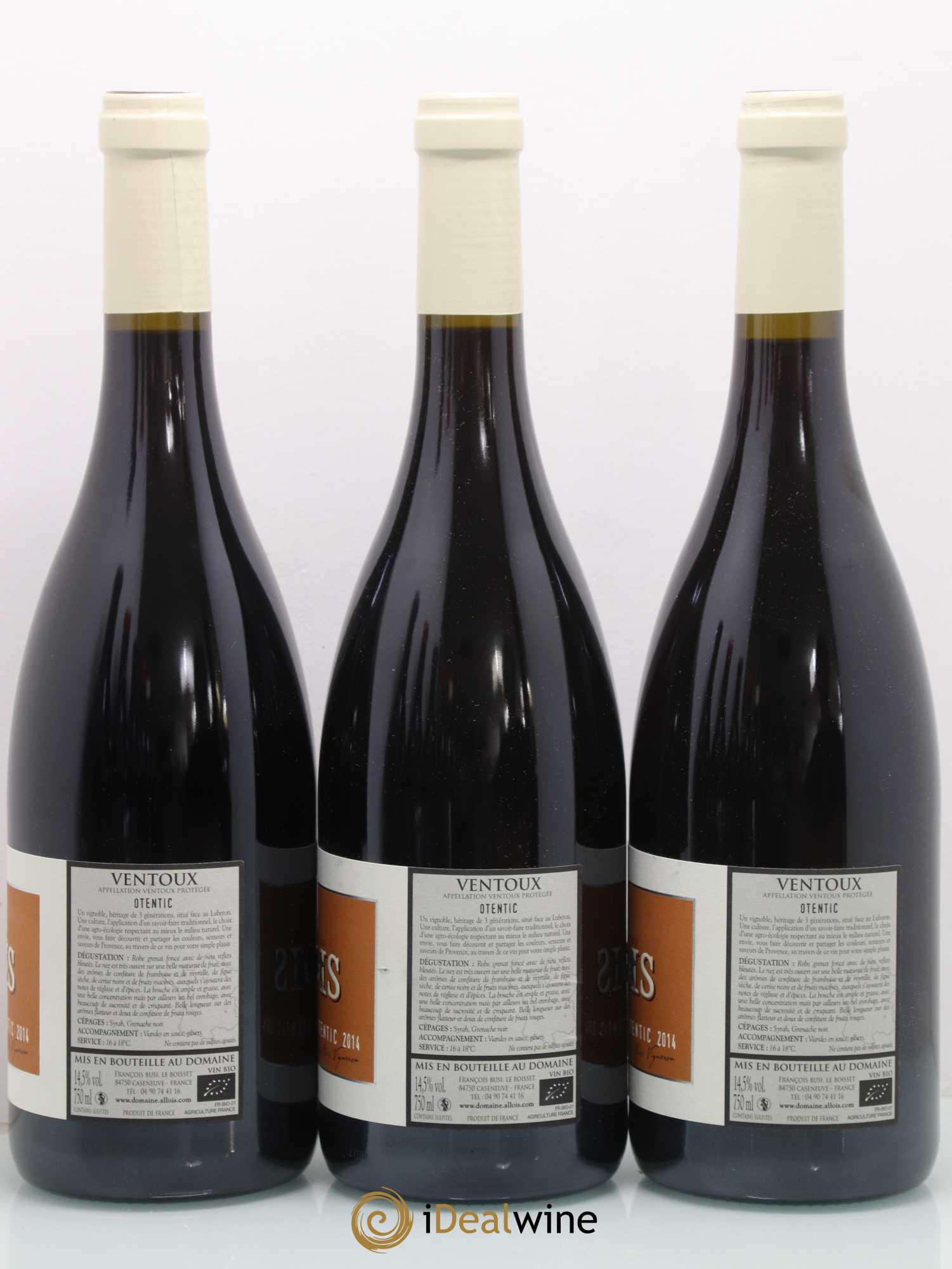 Ventoux Otentic Domaine Alloïs (sans prix de réserve) 2014 - Lot de 3 bouteilles - 1