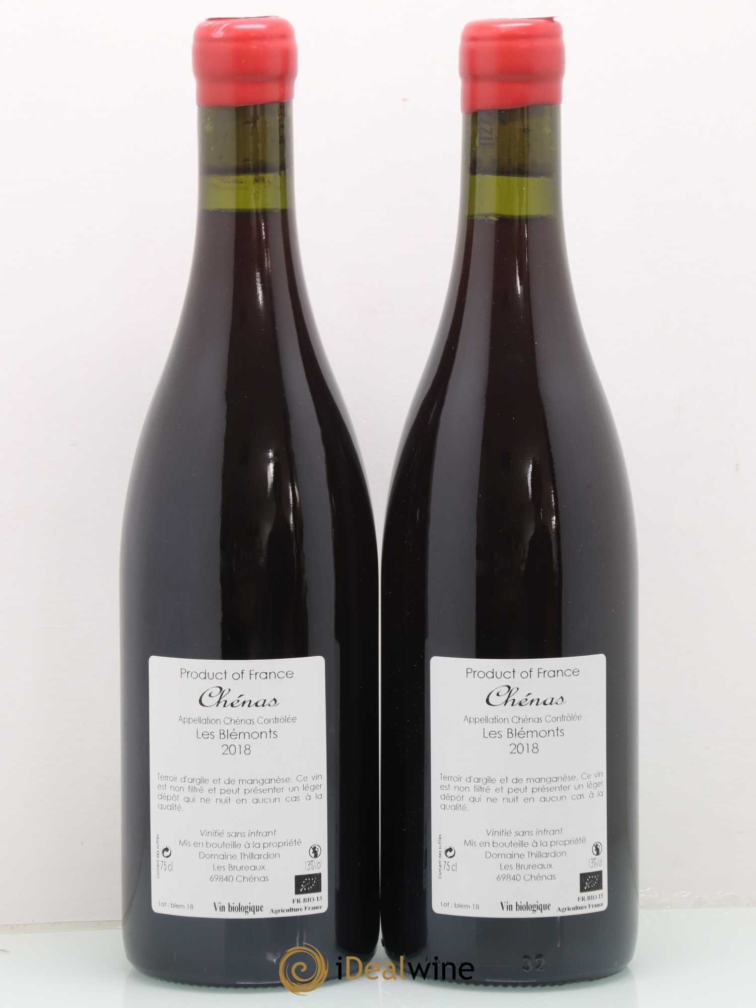 Chénas Les Blémonts Domaine Thillardon (sans prix de réserve) 2018 - Lot de 2 bouteilles - 1