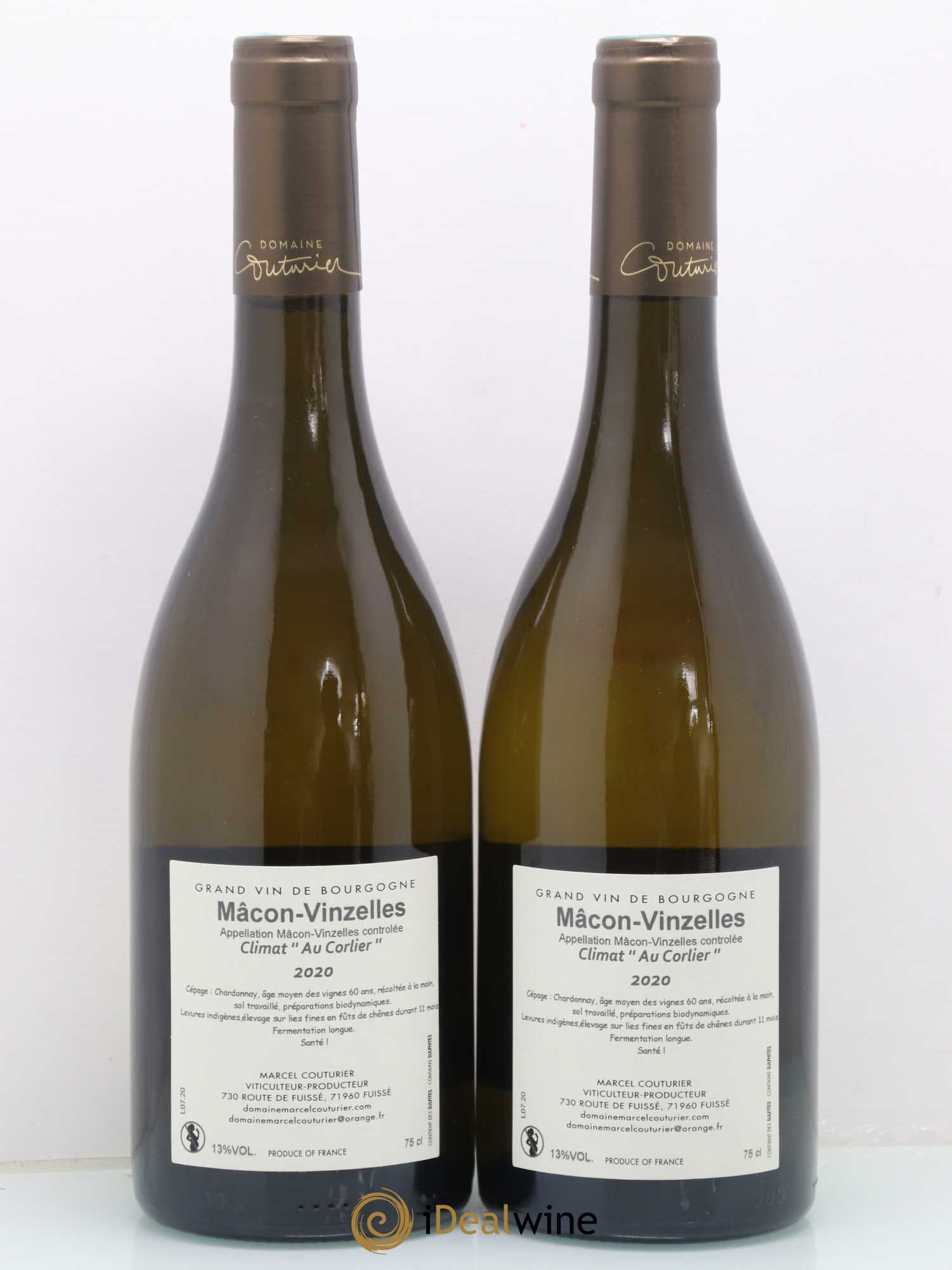Mâcon Vinzelles Au Corlier Marcel Couturier (sans prix de réserve) 2020 - Lot de 2 bouteilles - 1