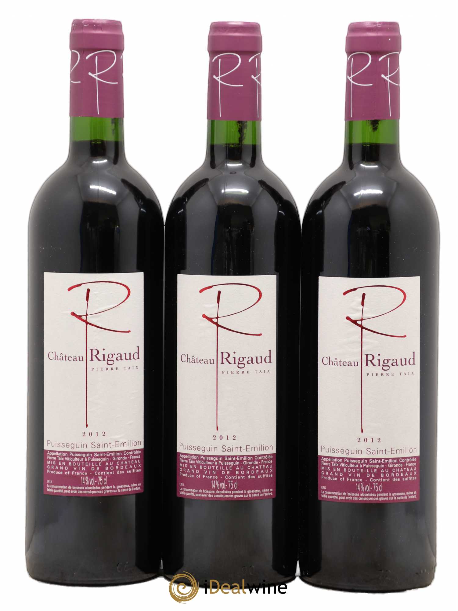 Puisseguin Saint-Émilion Château Rigaud (sans prix de réserve) 2012 - Lot de 3 bouteilles - 0
