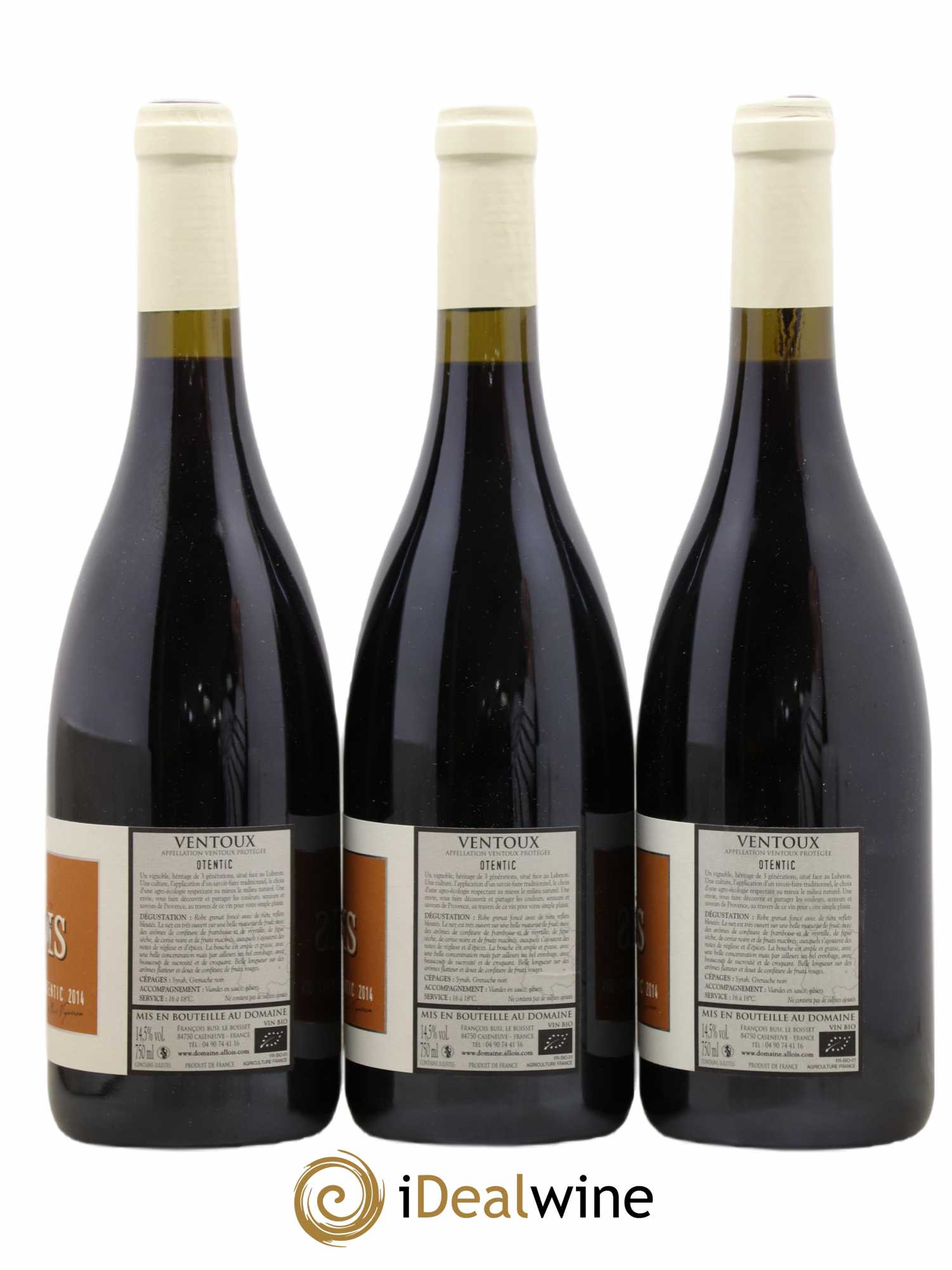 Ventoux Otentic Domaine Allois (sans prix de réserve) 2014 - Posten von 3 Flaschen - 1