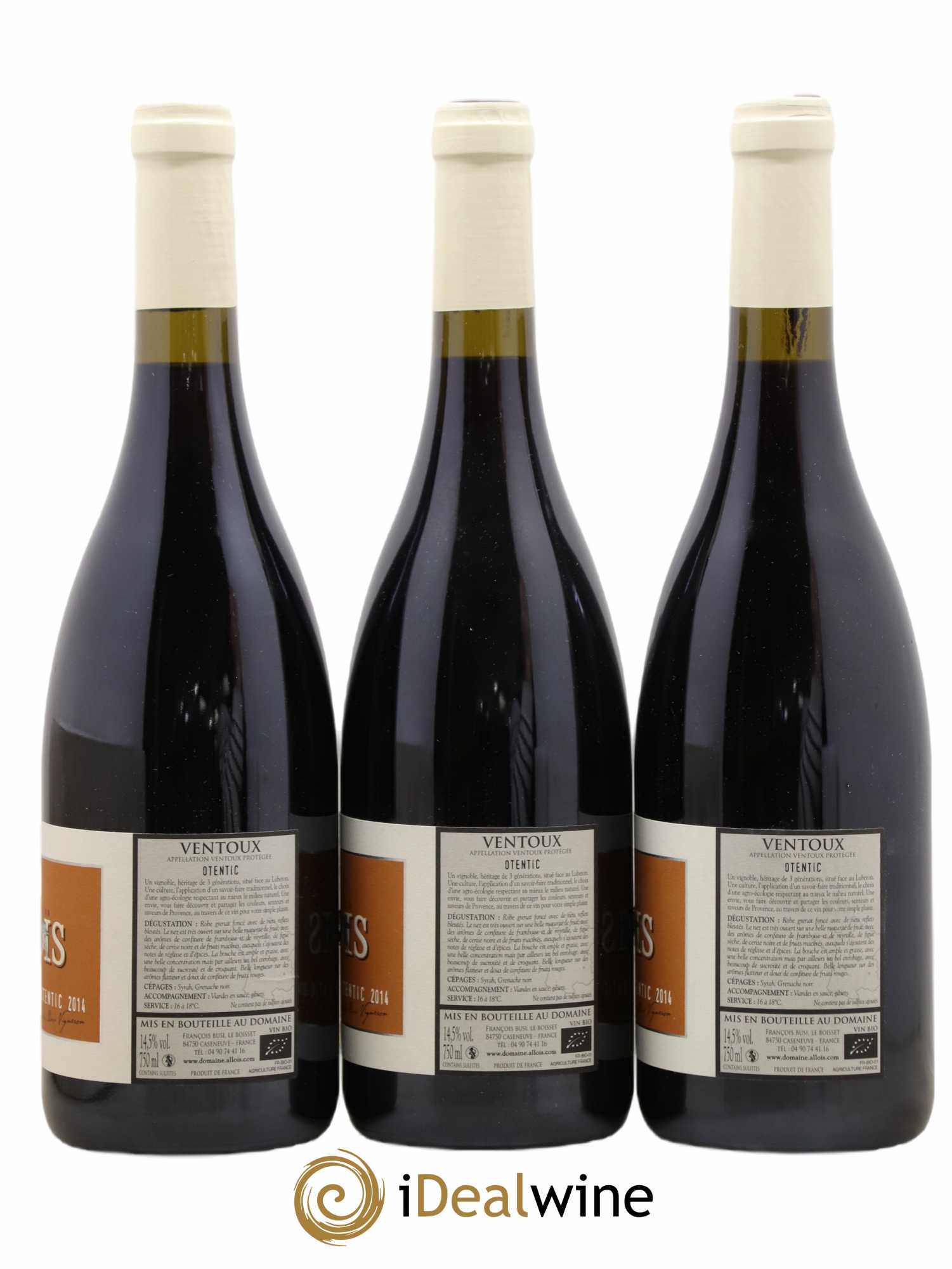 Ventoux Otentic Domaine Allois (sans prix de réserve) 2014 - Posten von 3 Flaschen - 1