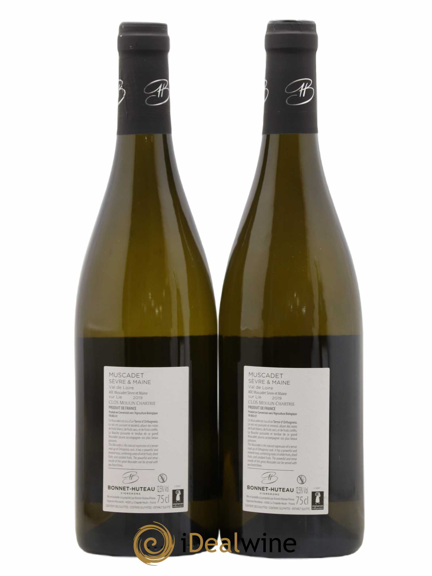 Muscadet-Sèvre-et-Maine sur lie Clos Moulin Chartrie Bonnet-Huteau (sans prix de réserve) 2019 - Lot de 2 bouteilles - 1