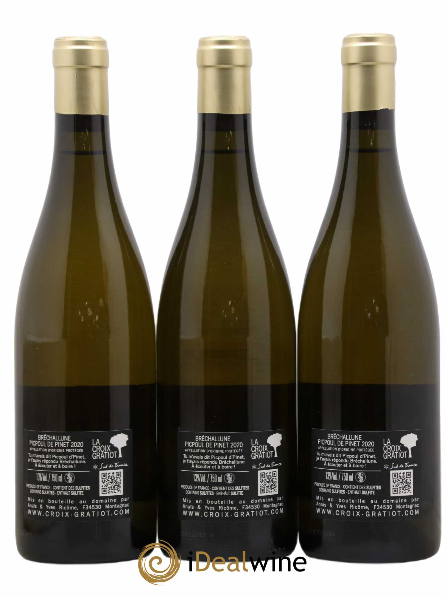 Languedoc Picpoul de Pinet Bréchallune Domaine de la Croix Gratiot (sans prix de réserve) 2020 - Posten von 3 Flaschen - 1