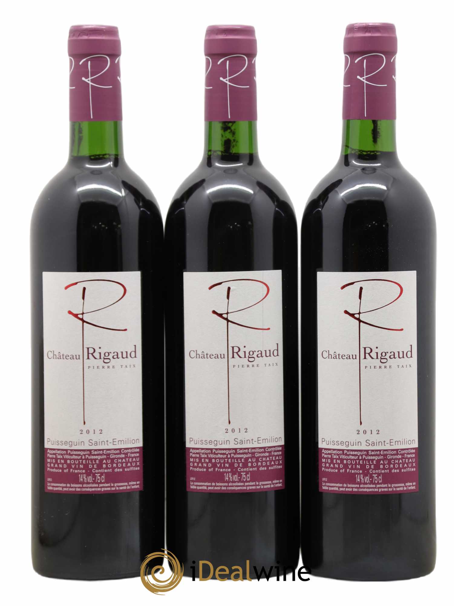 Puisseguin Saint-Émilion Château Rigaud (sans prix de réserve) 2012 - Lot de 3 bouteilles - 0