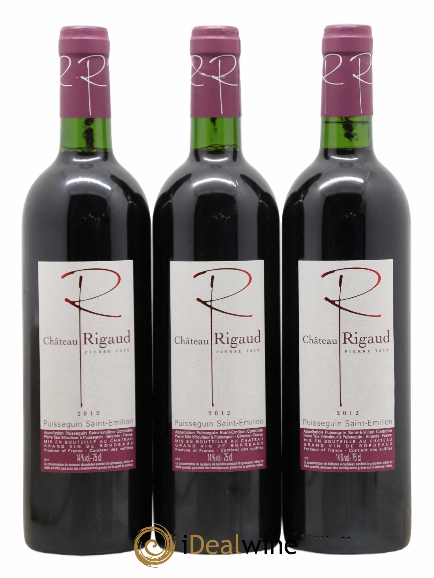 Puisseguin Saint-Émilion Château Rigaud (sans prix de réserve) 2012 - Lot de 3 bouteilles - 0
