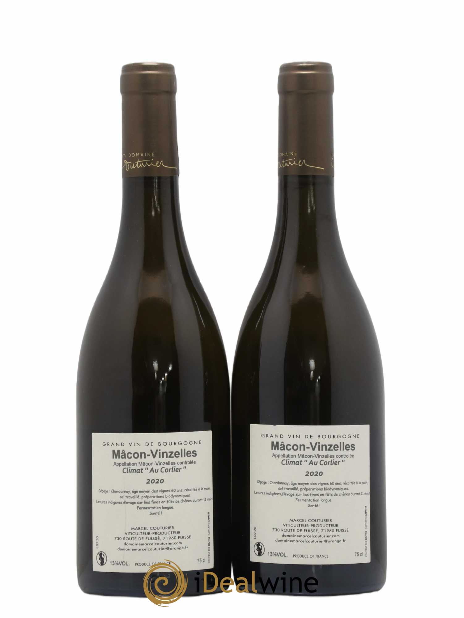 Mâcon Vinzelles Marcel Couturier Au Corlier (no reserve) 2020 - Lot of 2 bottles - 1