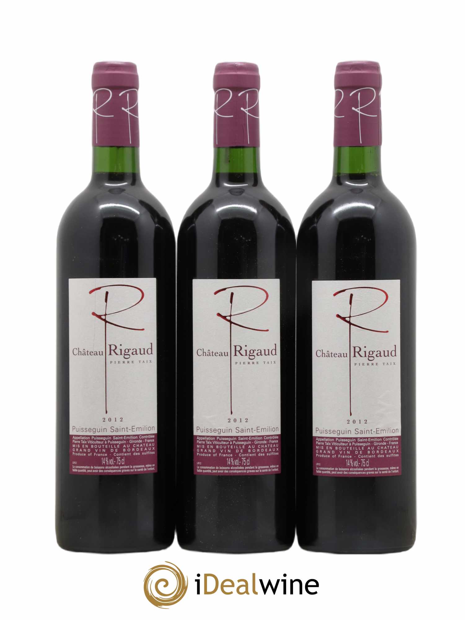 Puisseguin Saint-Émilion Château Rigaud (sans prix de réserve) 2012 - Lot de 3 bouteilles - 0