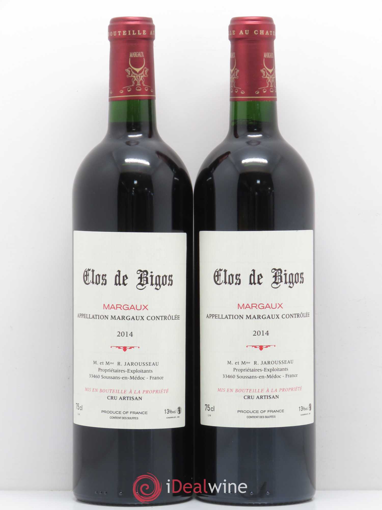 Bordeaux Margaux Clos de Bigos (sans prix de réserve) 2014 - Lot de 2 bouteilles - 0