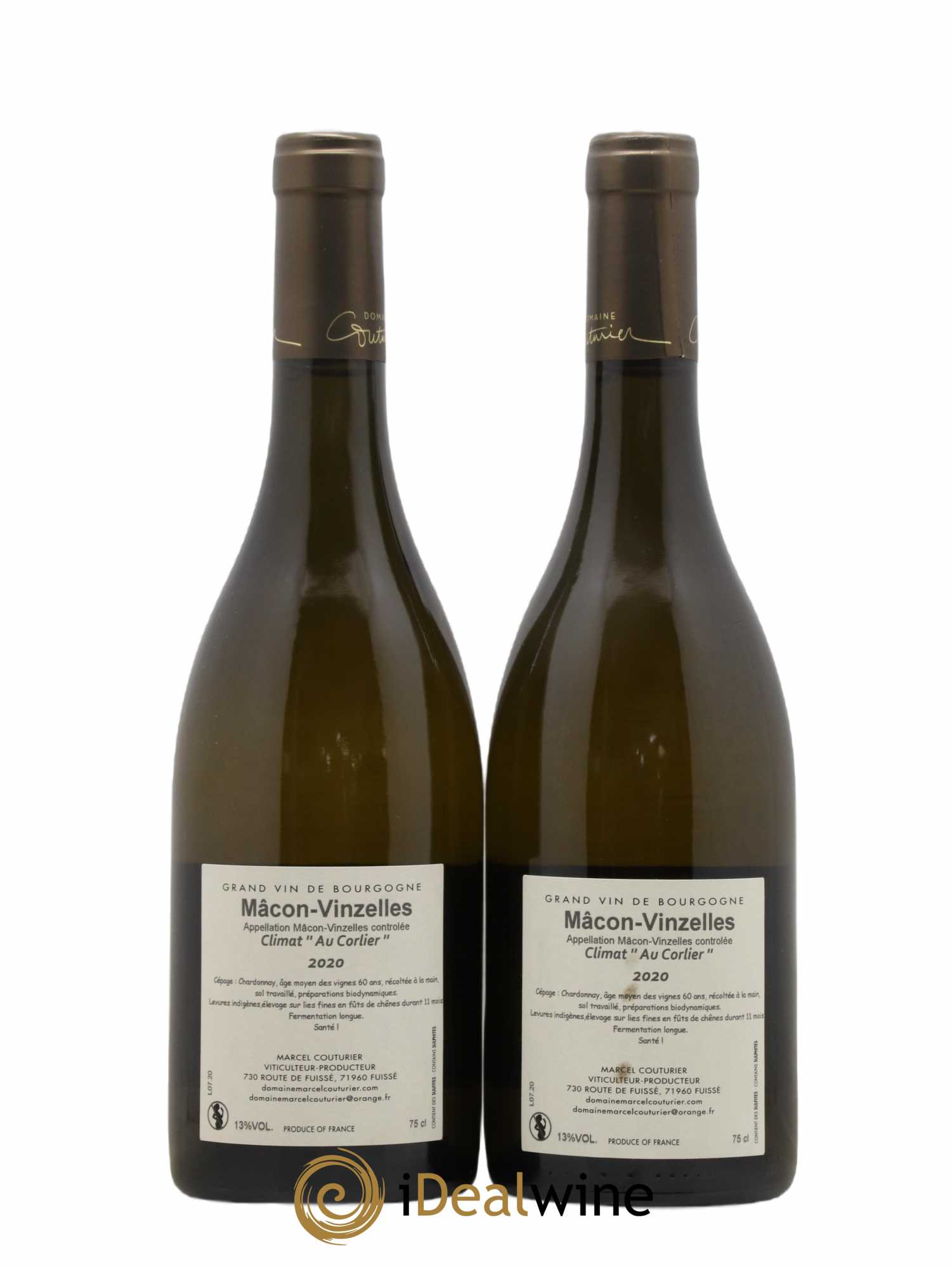 Mâcon Vinzelles Au Corlier Marcel Couturier (no reserve) 2020 - Lot of 2 bottles - 1