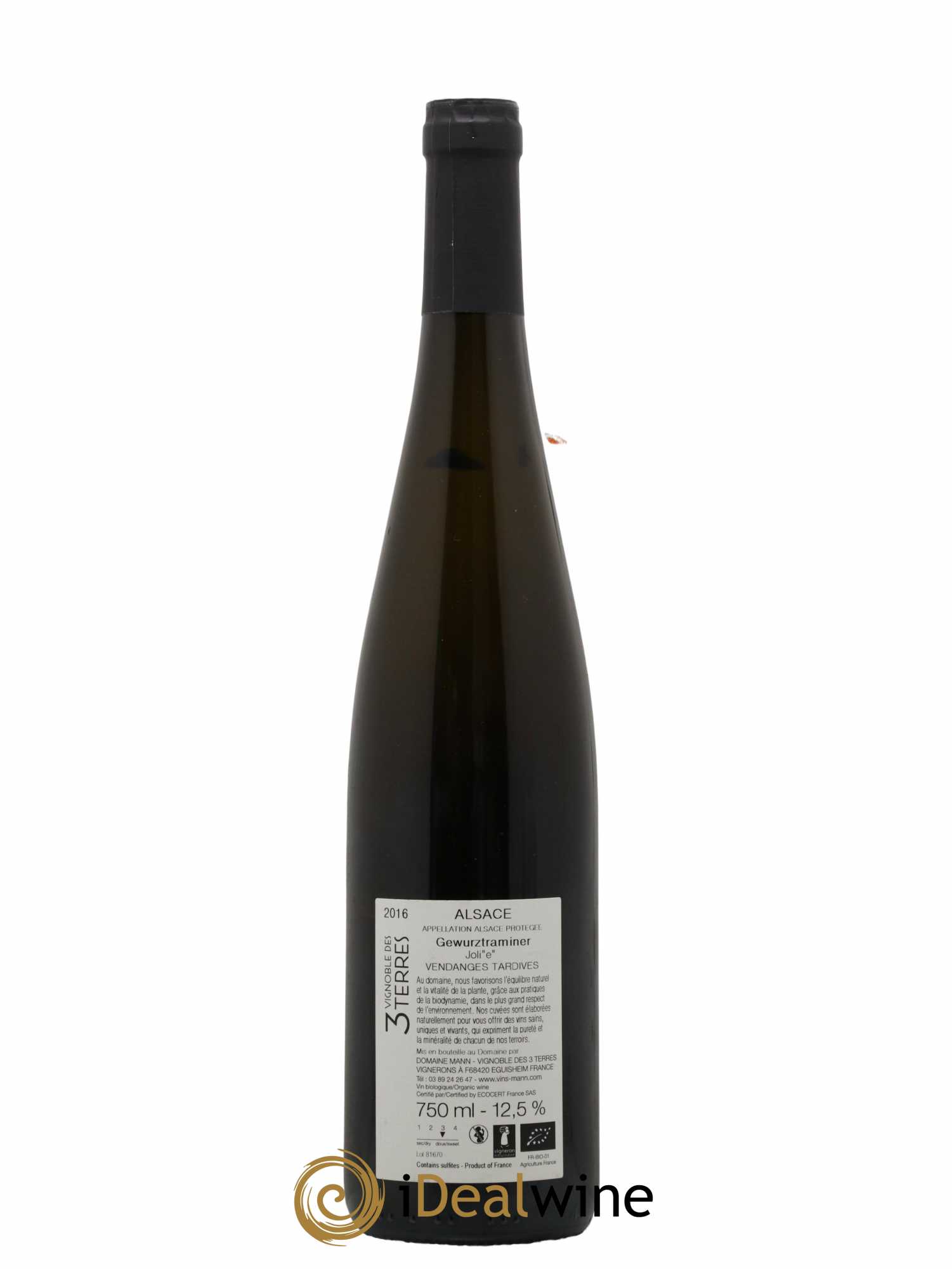 Alsace Gewurztraminer Vendanges Tardives Vignoble des 3 Terres Domaine Mann 2016 - Lot de 1 bouteille - 1