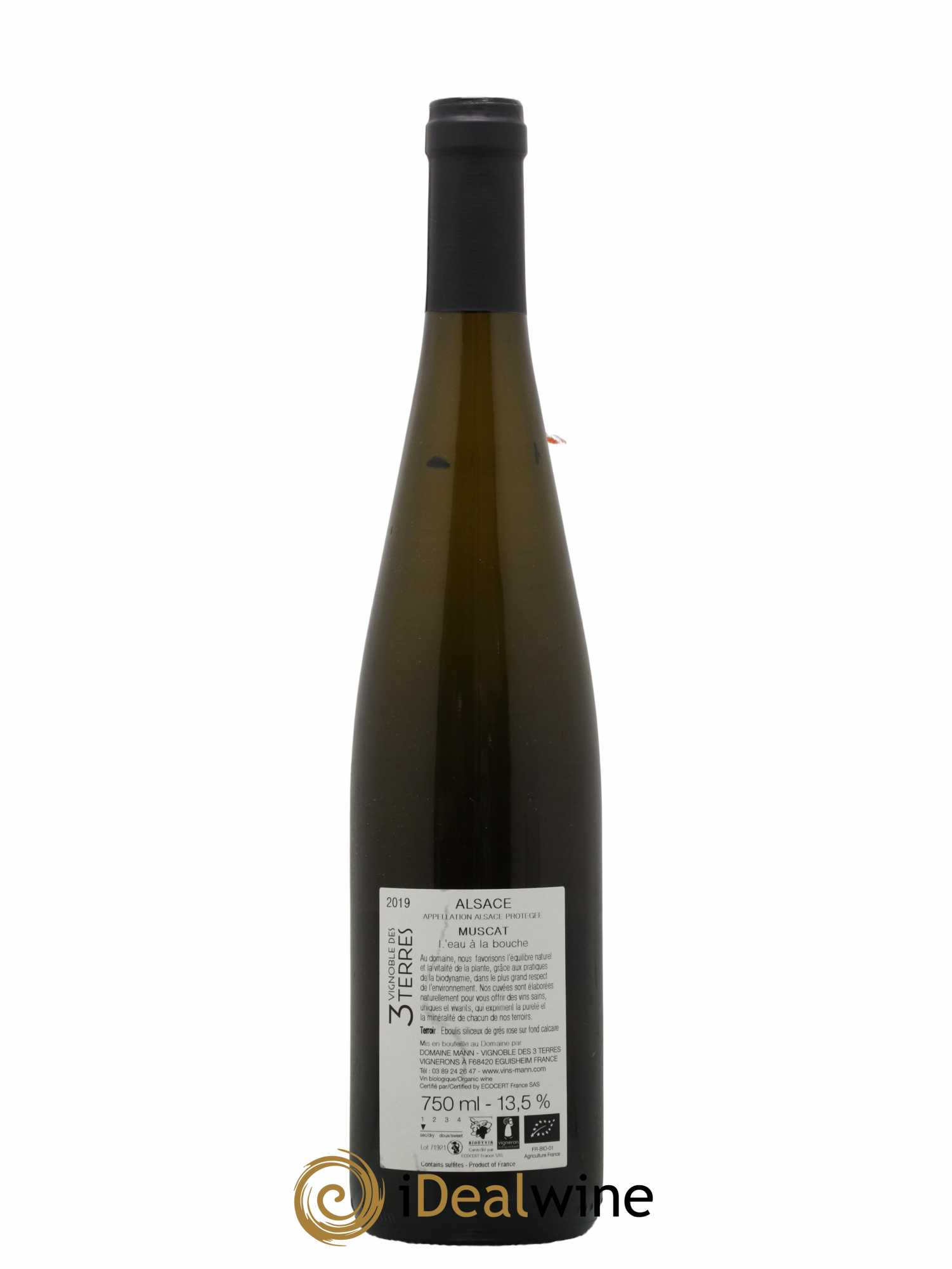 Alsace Muscat L'Eau à la Bouche Vignoble des 3 Terres Domaine Mann 2019 - Lot de 1 bouteille - 1