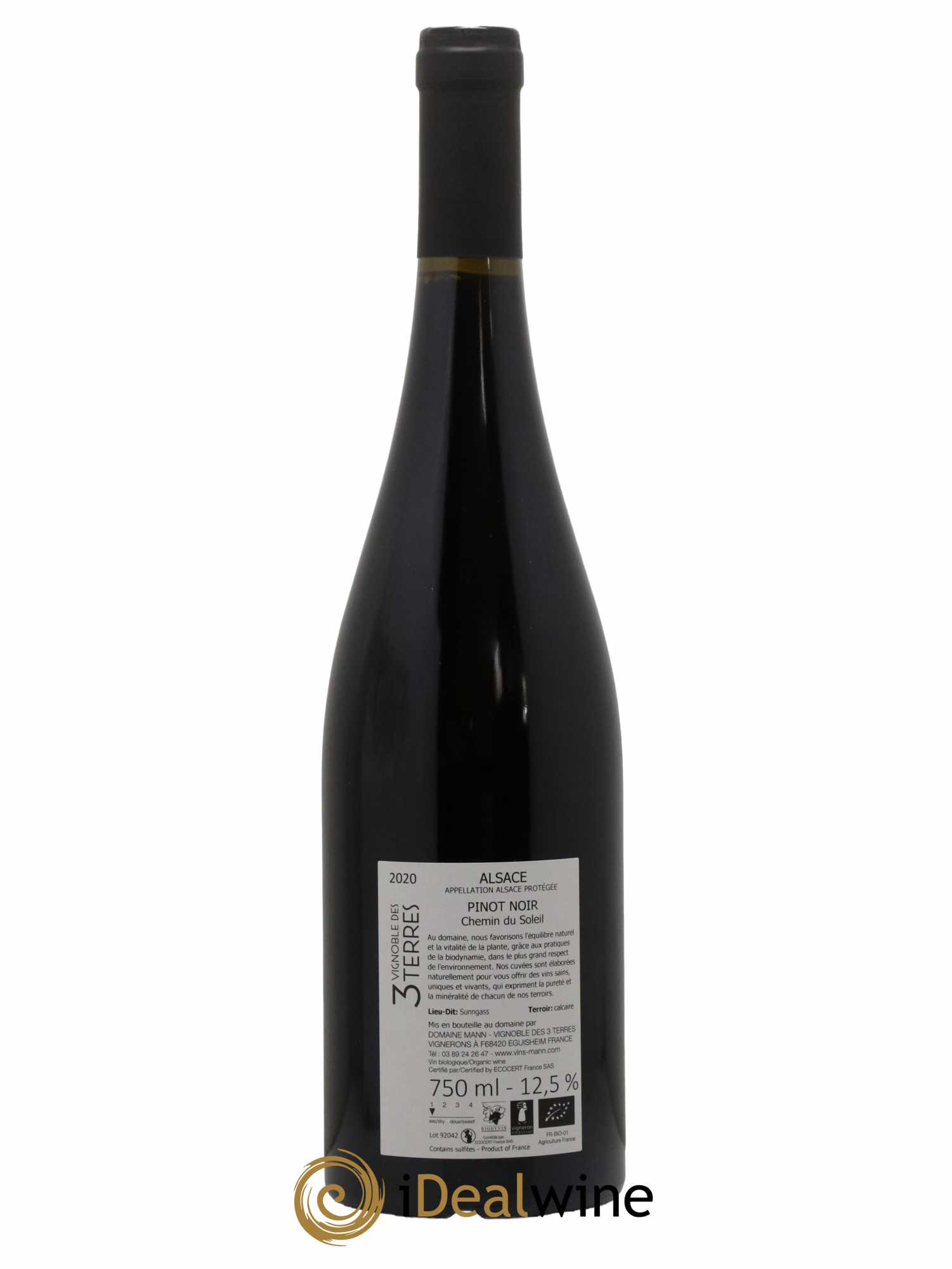 Alsace Vignoble Des 3 Terres Chemin Du Soleil Calcaire Domaine Mann 2020 - Lot de 1 bouteille - 1