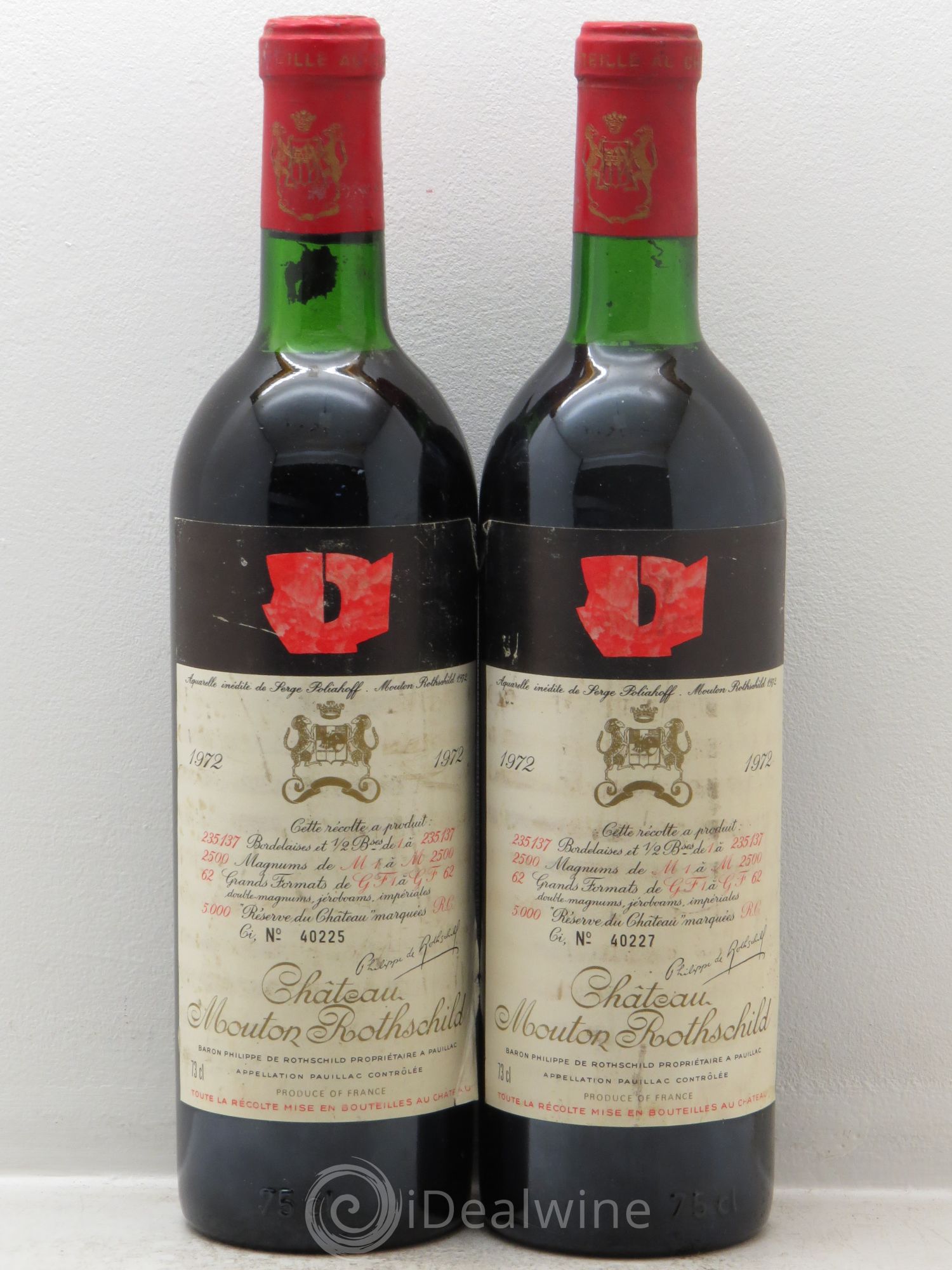 Château Mouton Rothschild 1er Grand Cru Classé 1972 - Lot de 2 bouteilles - 0