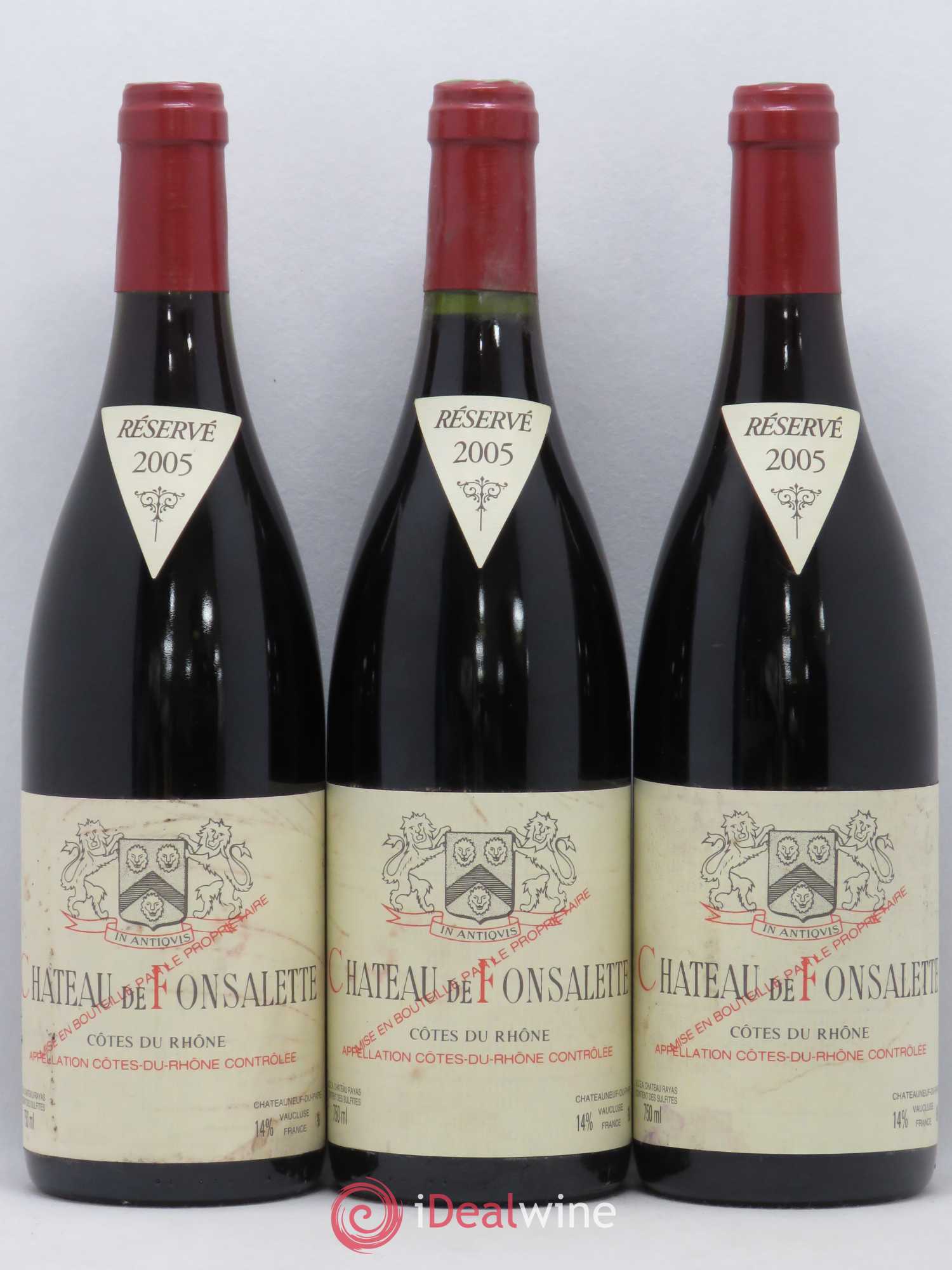 Côtes-du-Rhône Château de Fonsalette Emmanuel Reynaud 2005 - Lot de 3 bouteilles - 0