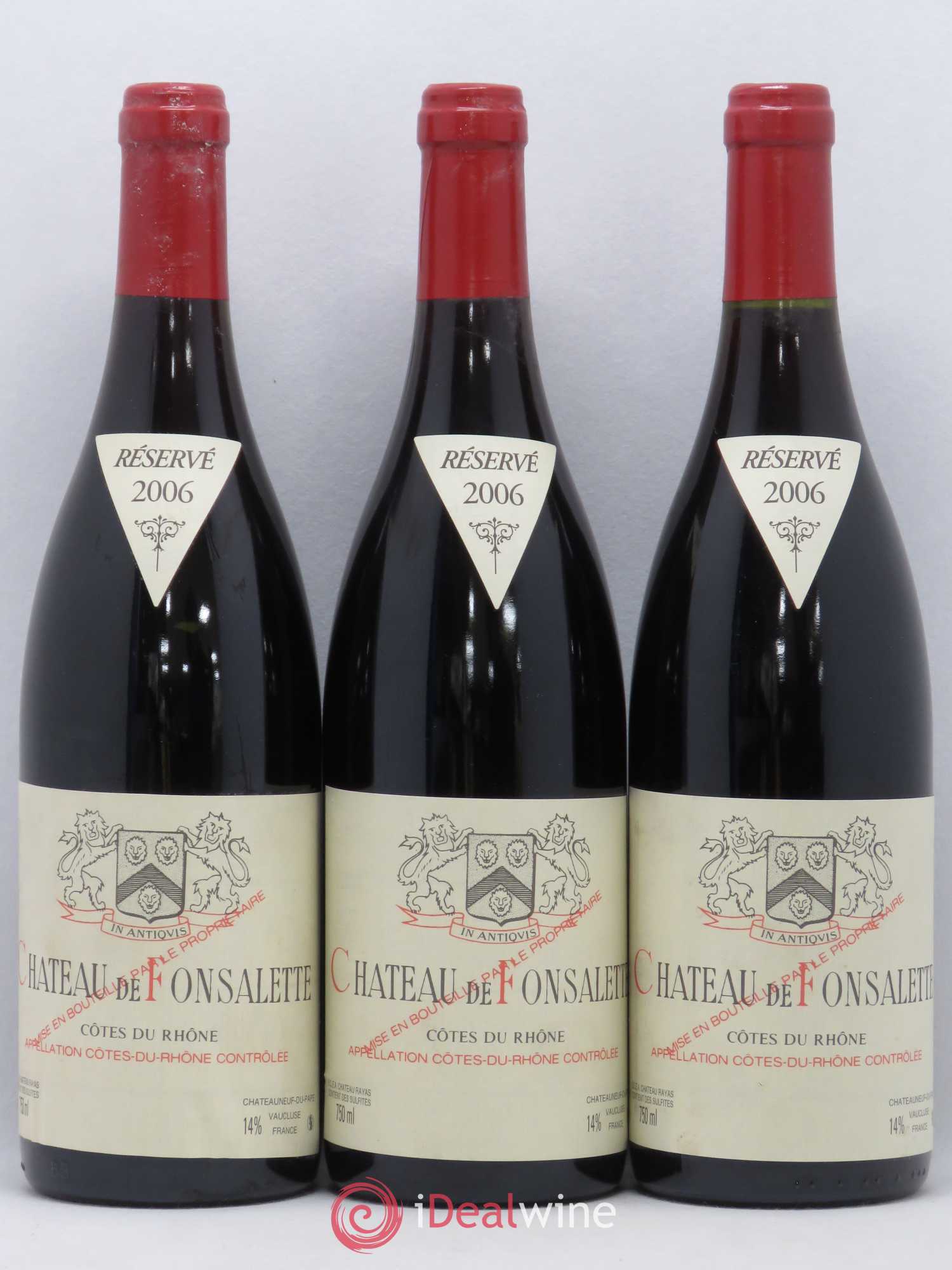 Côtes-du-Rhône Château de Fonsalette Emmanuel Reynaud 2006 - Lot de 3 bouteilles - 0