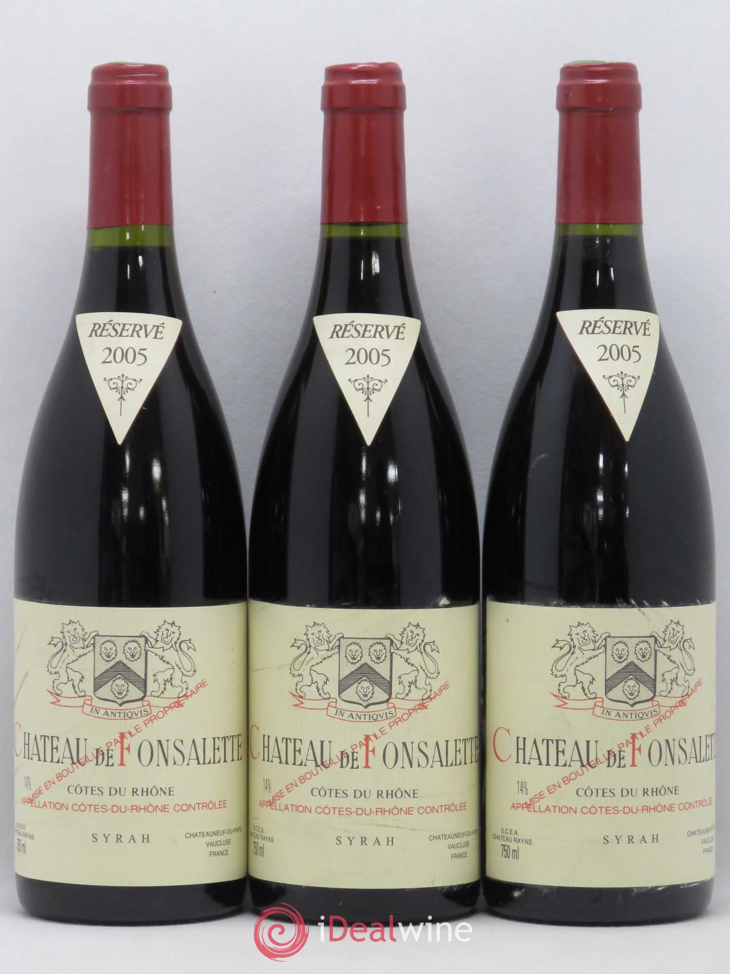 Côtes-du-Rhône Cuvée Syrah Château de Fonsalette 2005 - Lot de 3 bouteilles - 0