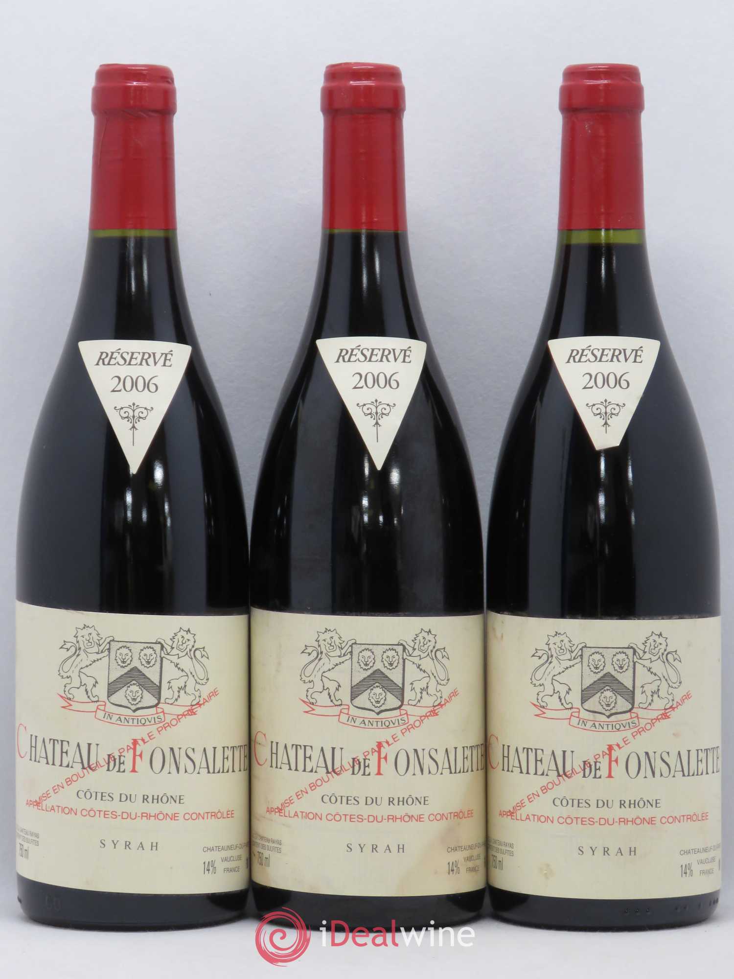 Côtes-du-Rhône Cuvée Syrah Château de Fonsalette 2006 - Lot de 3 bouteilles - 0
