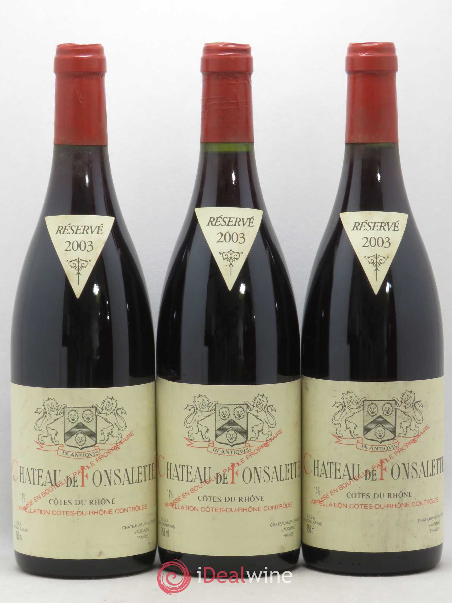 Côtes-du-Rhône Château de Fonsalette Emmanuel Reynaud 2003 - Lot de 3 bouteilles - 0