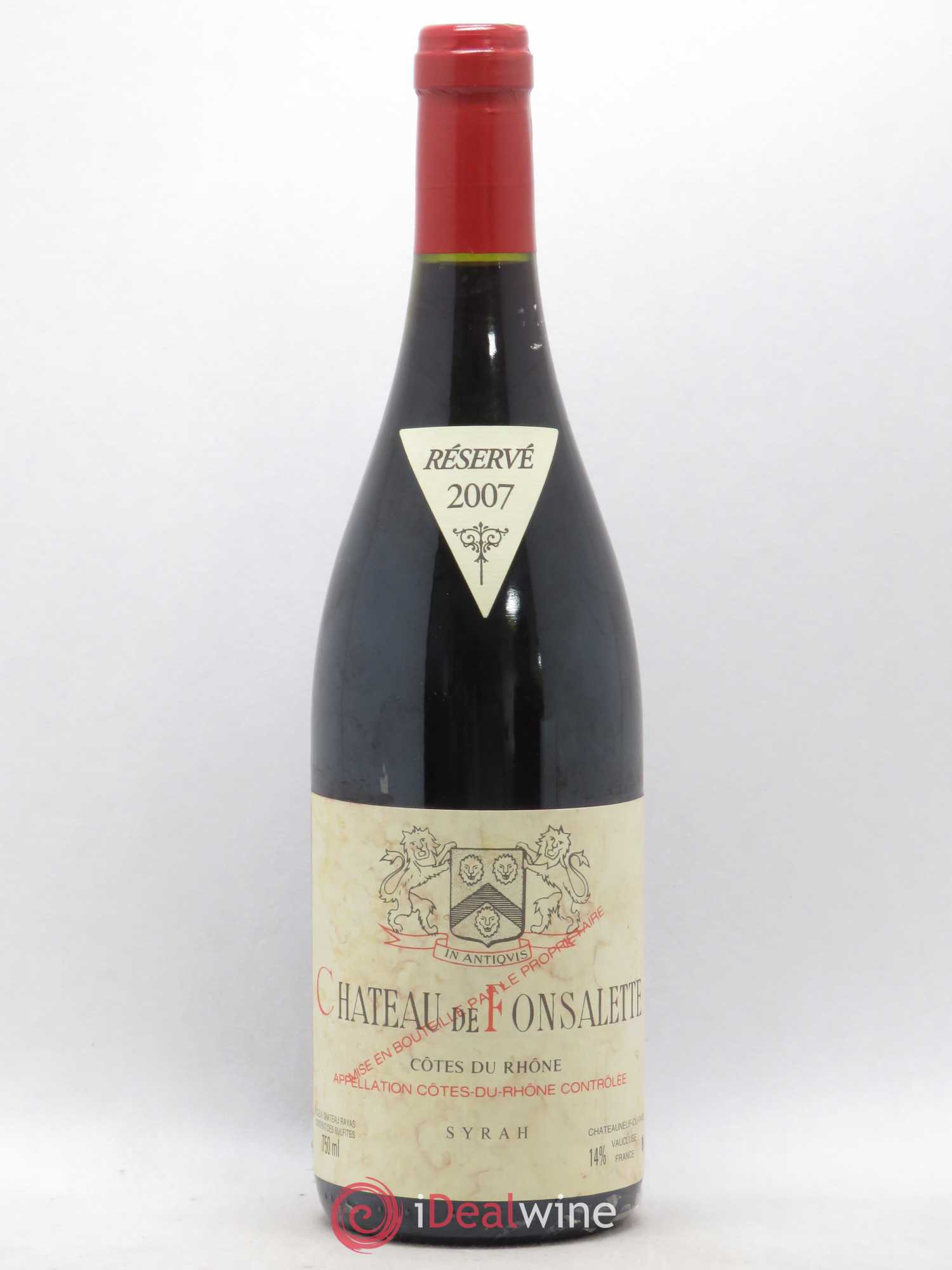 Côtes-du-Rhône Cuvée Syrah Château de Fonsalette 2007 - Lot de 1 bouteille - 0