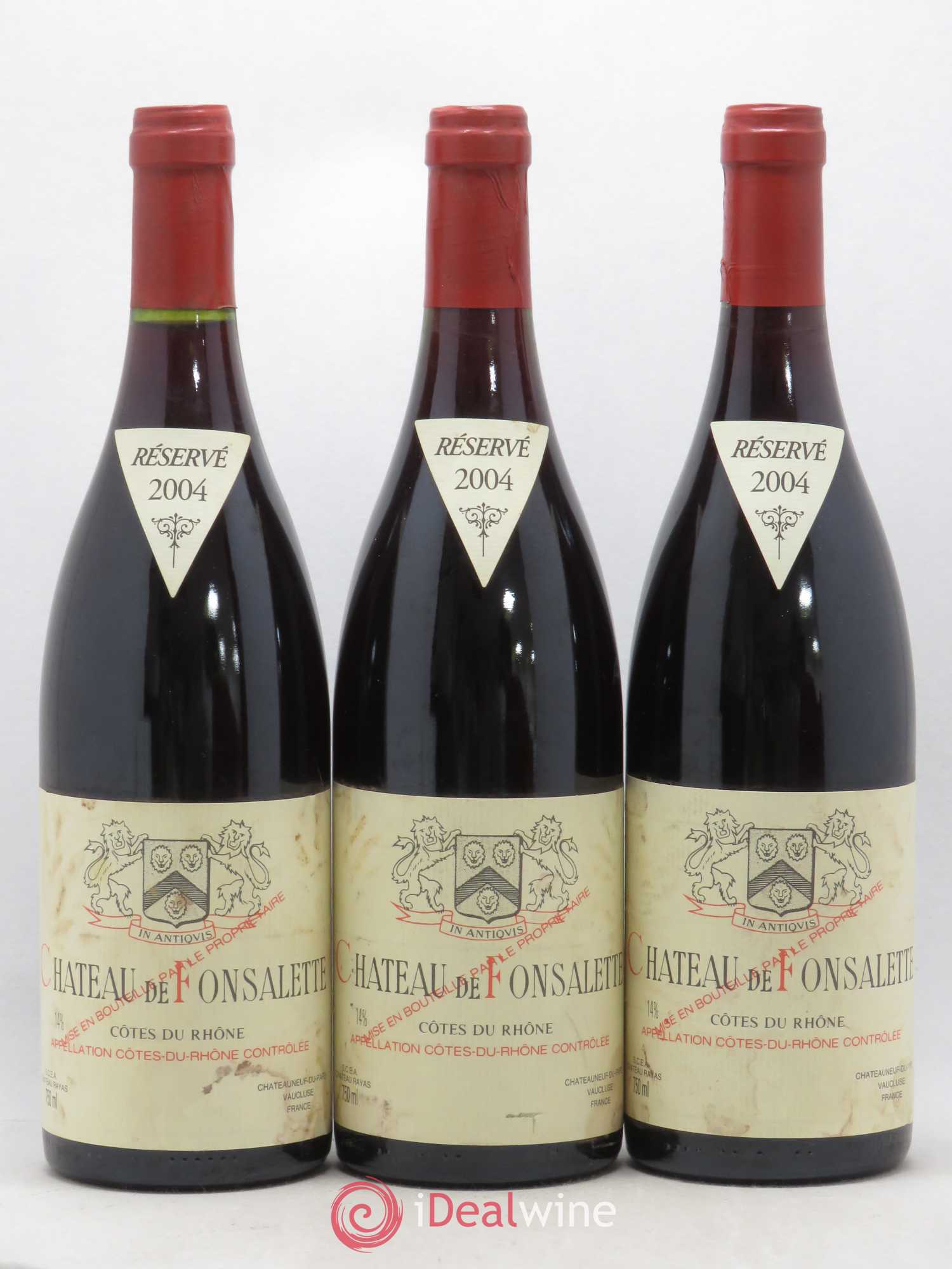 Côtes-du-Rhône Château de Fonsalette Emmanuel Reynaud 2004 - Lot de 3 bouteilles - 0