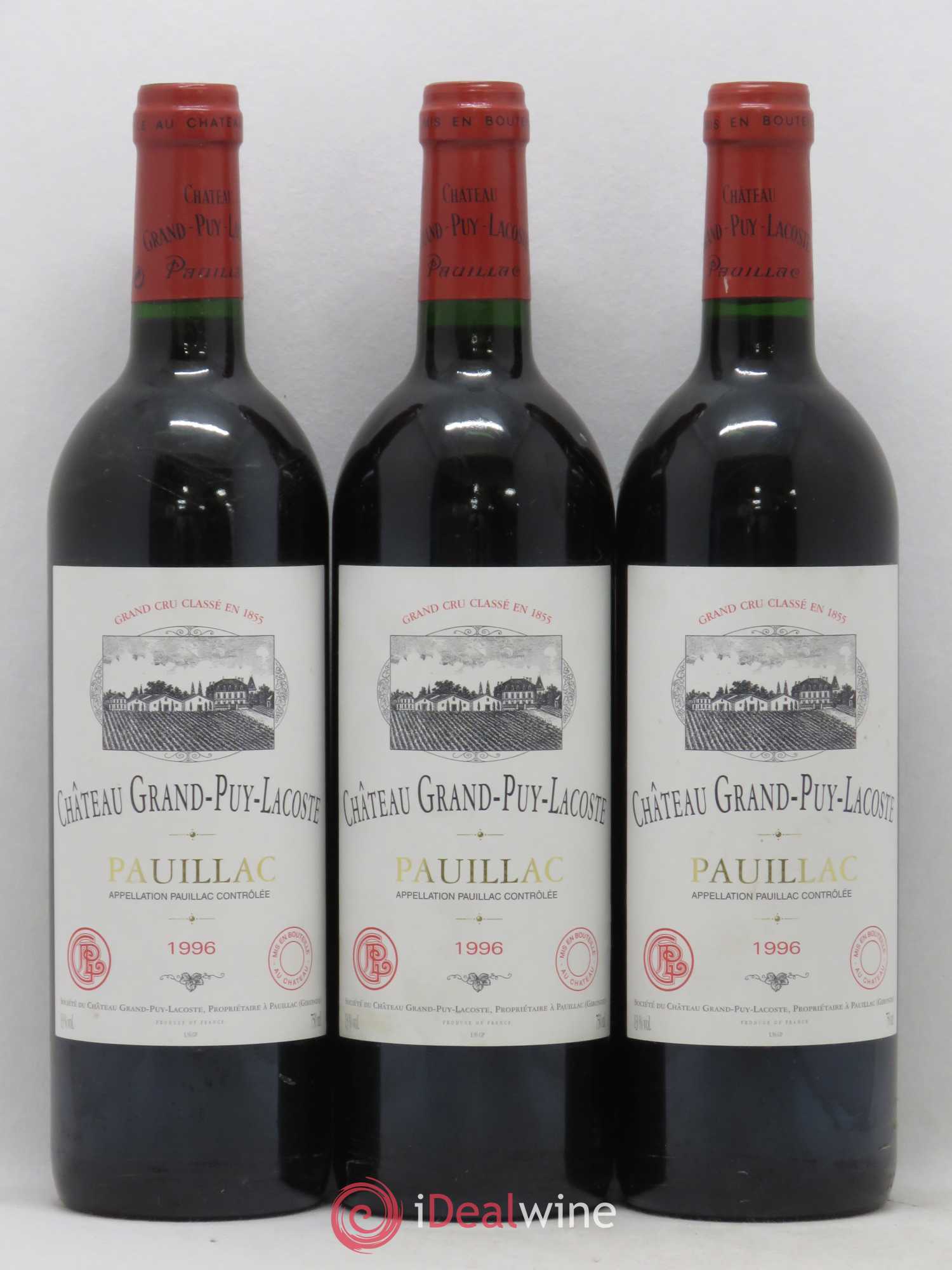 Château Grand Puy Lacoste 5ème Grand Cru Classé 1996 - Lot de 3 bouteilles - 0