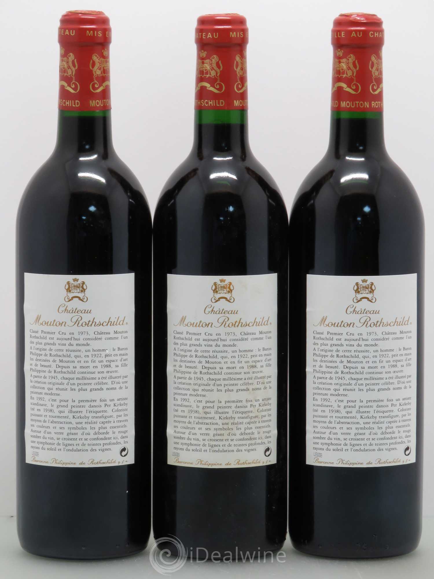 Château Mouton Rothschild 1er Grand Cru Classé 1992 - Lot de 3 bouteilles - 1